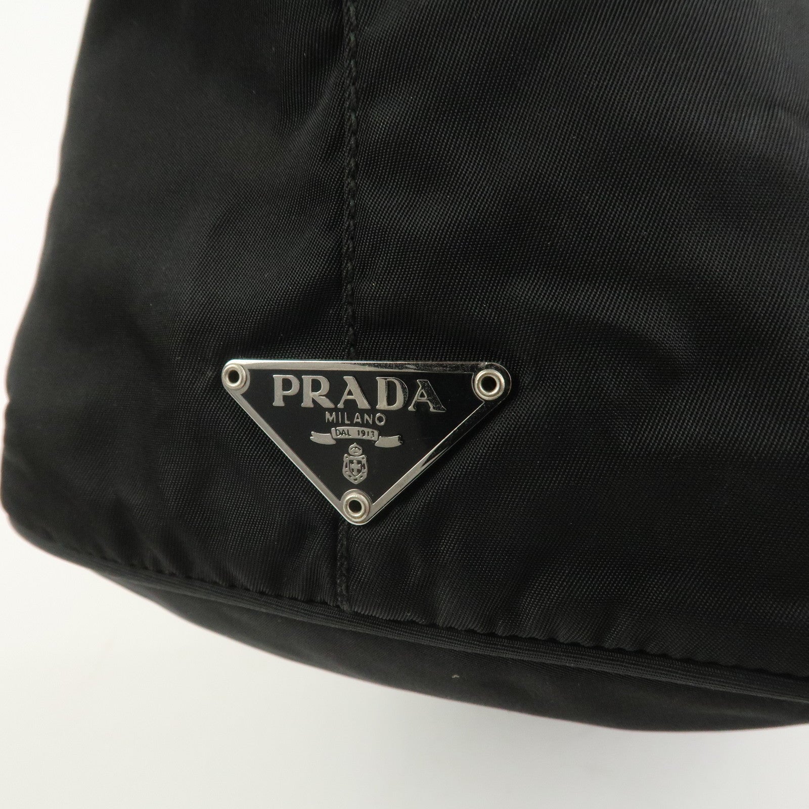 PRADA Triangle Logo Nylon Leather Shoulder Bag Hand Bag Black