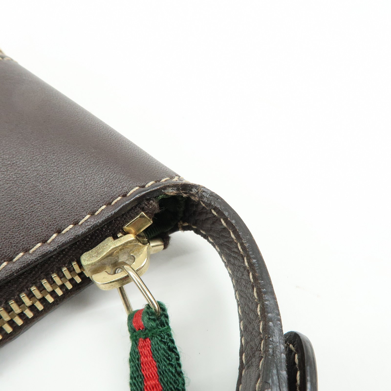 GUCCI Sherry Canvas Leather Accessory Pouch Hand Bag Beige 224093