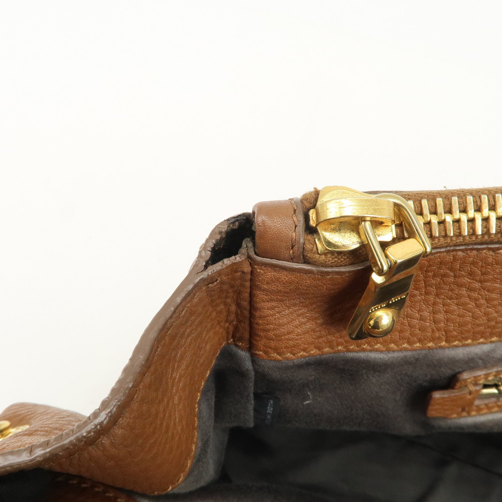 MIU MIU Logo Leather 2Way Bag Hand Bag Shoulder Bag Brown RN0761