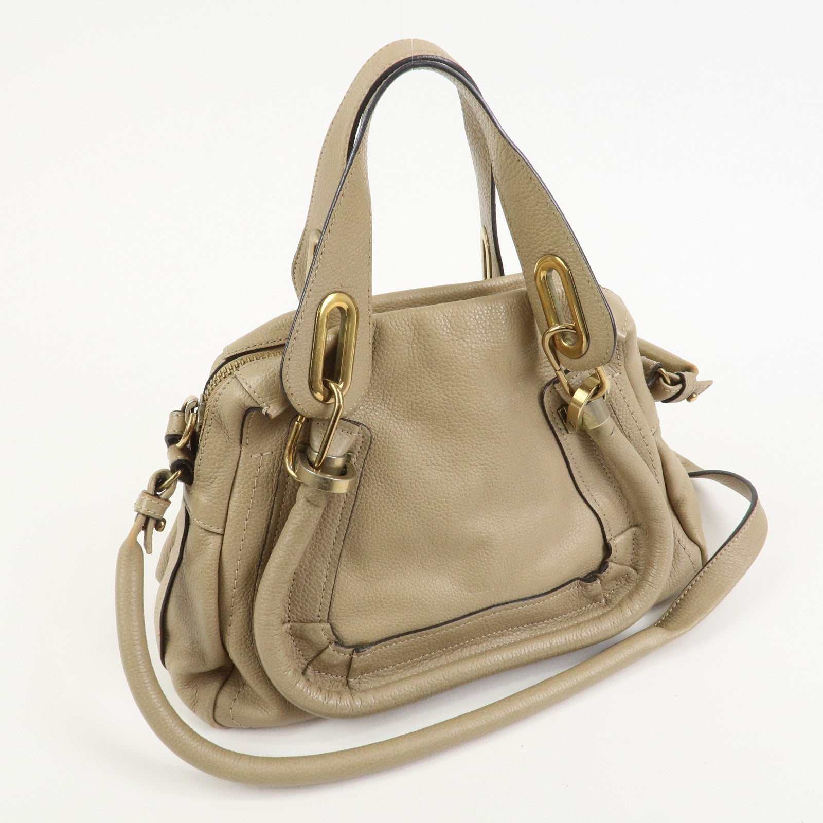 Chloe Parati Leather 2WAY Bag Shoulder Bag Beige