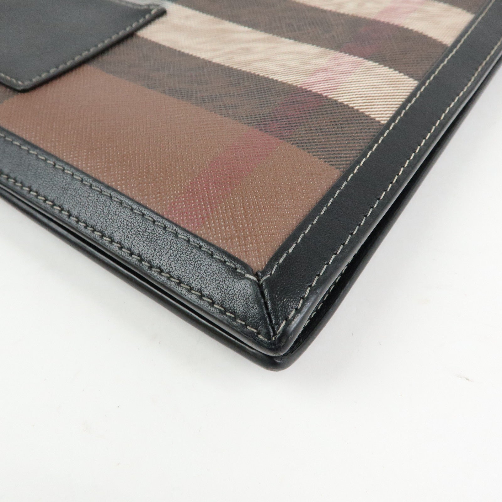 BURBERRY PVC Clutch Bag Flat Pouch Hand Bag Brown Black Ivory