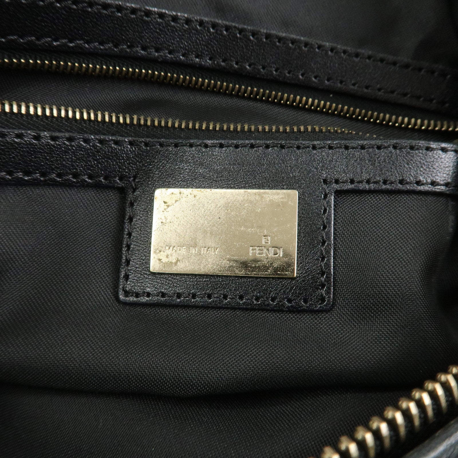 FENDI Leather Shoulder Bag Hand Bag Black 8BR340