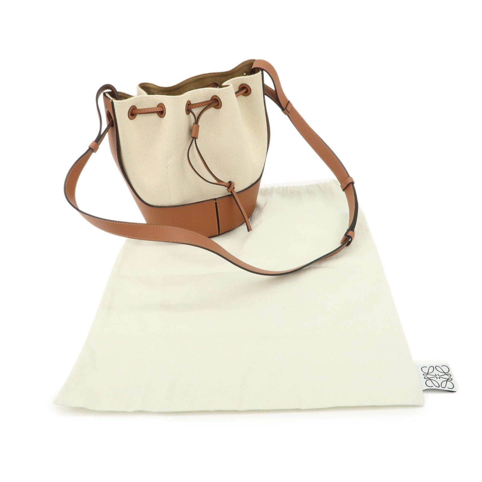 LOEWE Balloon Leather Canvas Crossbody Bag Small Natural Brown