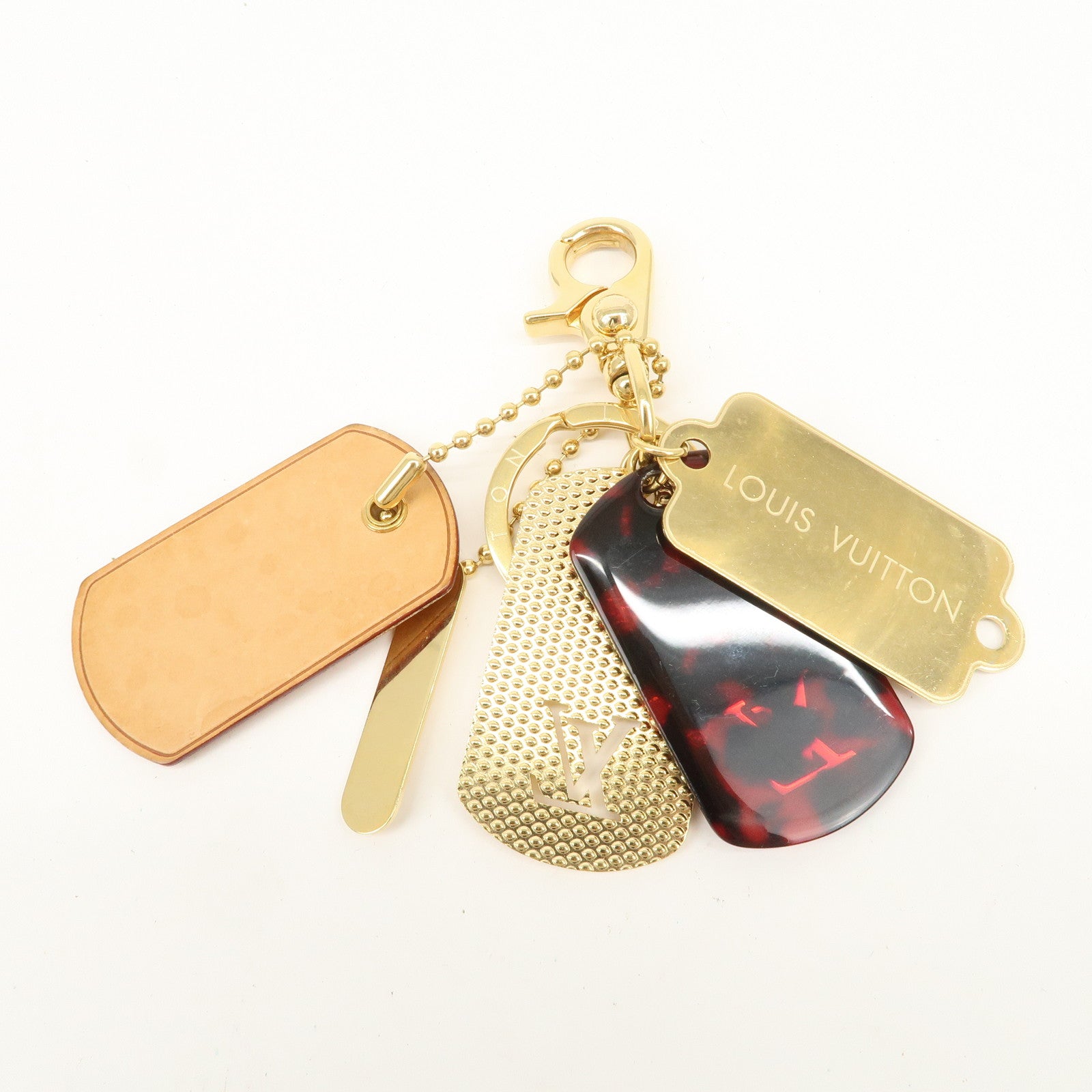 Louis Vuitton Bijoux Sac Monogram Flage Metal Resin Bag Charm Gold Rouge M65635 Used