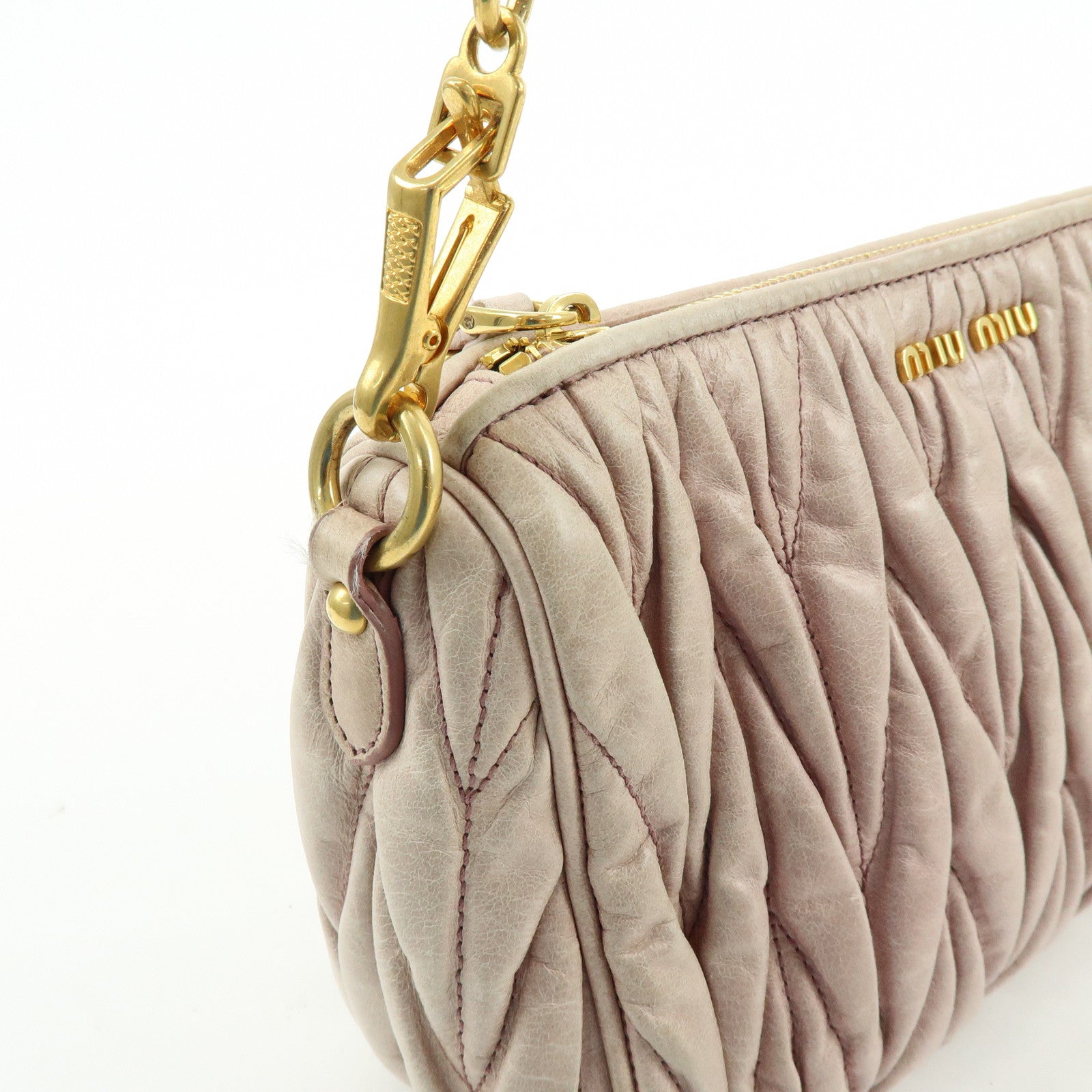 MIU MIU Matelasse Shoulder Bag Hand Bag Pink Beige 5N1521