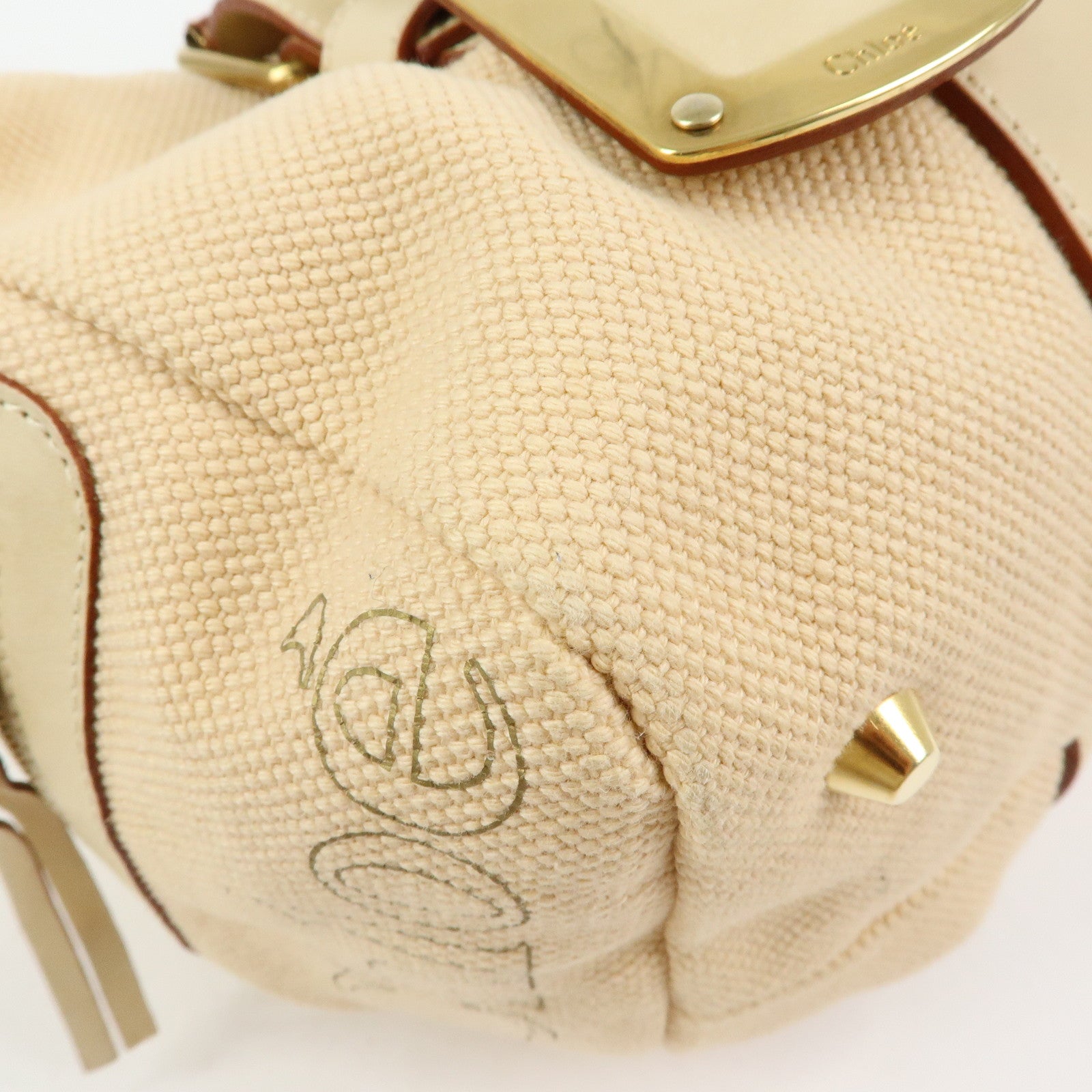 Chloe Cotton Leather Boston Bag Hand Bag Shoulder Bag Beige