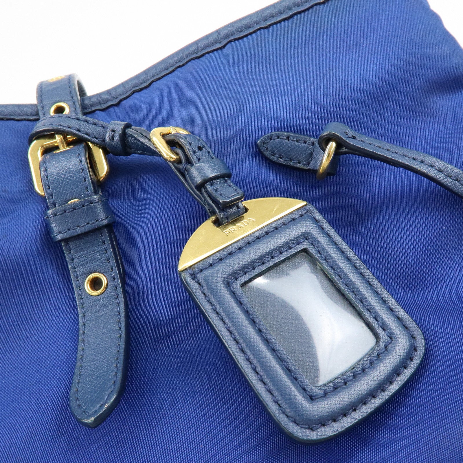 PRADA Logo Nylon Leather Tote Bag Shoulder Bag Blue BR4997