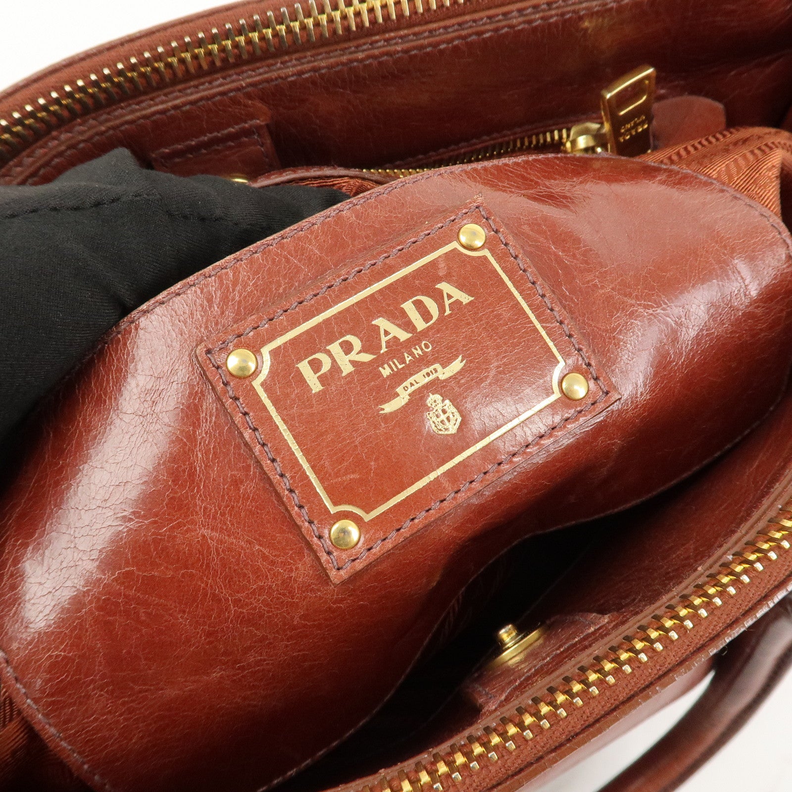 PRADA Logo Leather 2Way Hand Bag Shoulder Bag Brown BN2324