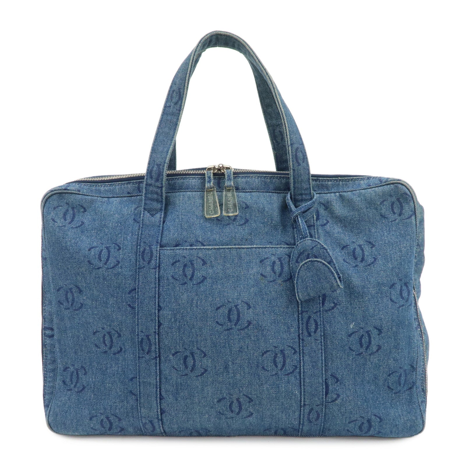 CHANEL COCO Mark Denim Boston Bag Hand Bag Travel Bag Blue