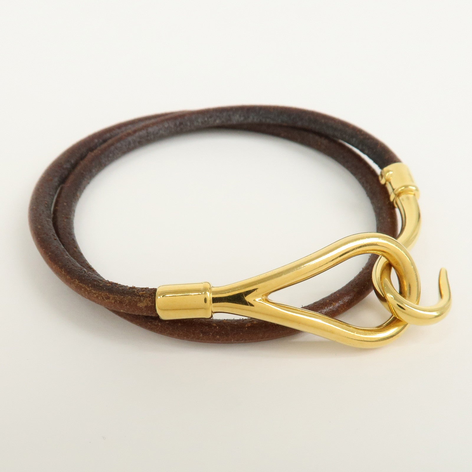 HERMES Jumbo Choker Leather Bracelet Gold Brown