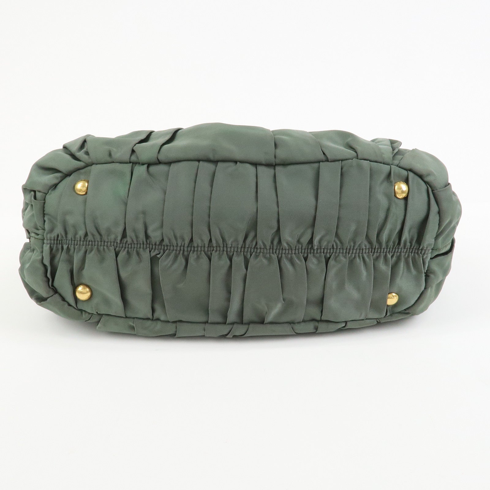 PRADA Triangle Logo Nylon Leather 2Way Bag Hand Bag Green 1BA336