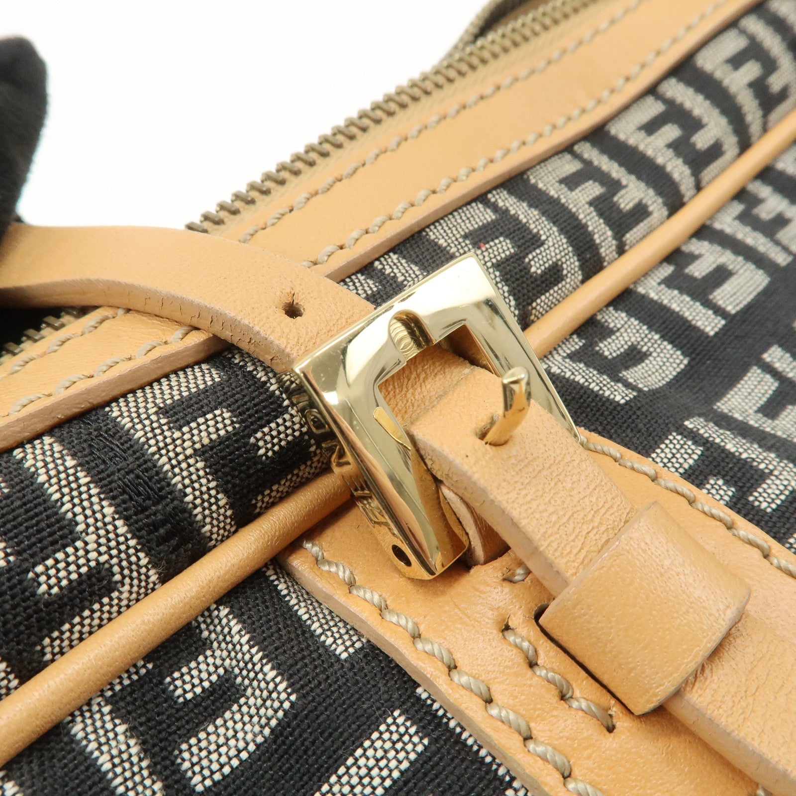 FENDI Zucchino Canvas Leather Mini Boston Bag Hand Bag Black 8BL007