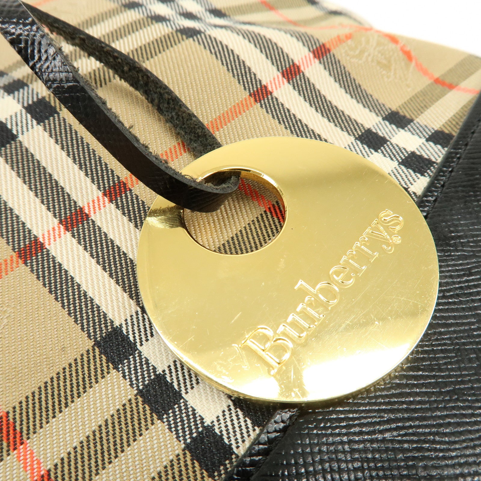 BURBERRY Canvas Leather Nova Plaid Tote Bag Hand Bag Brown Black