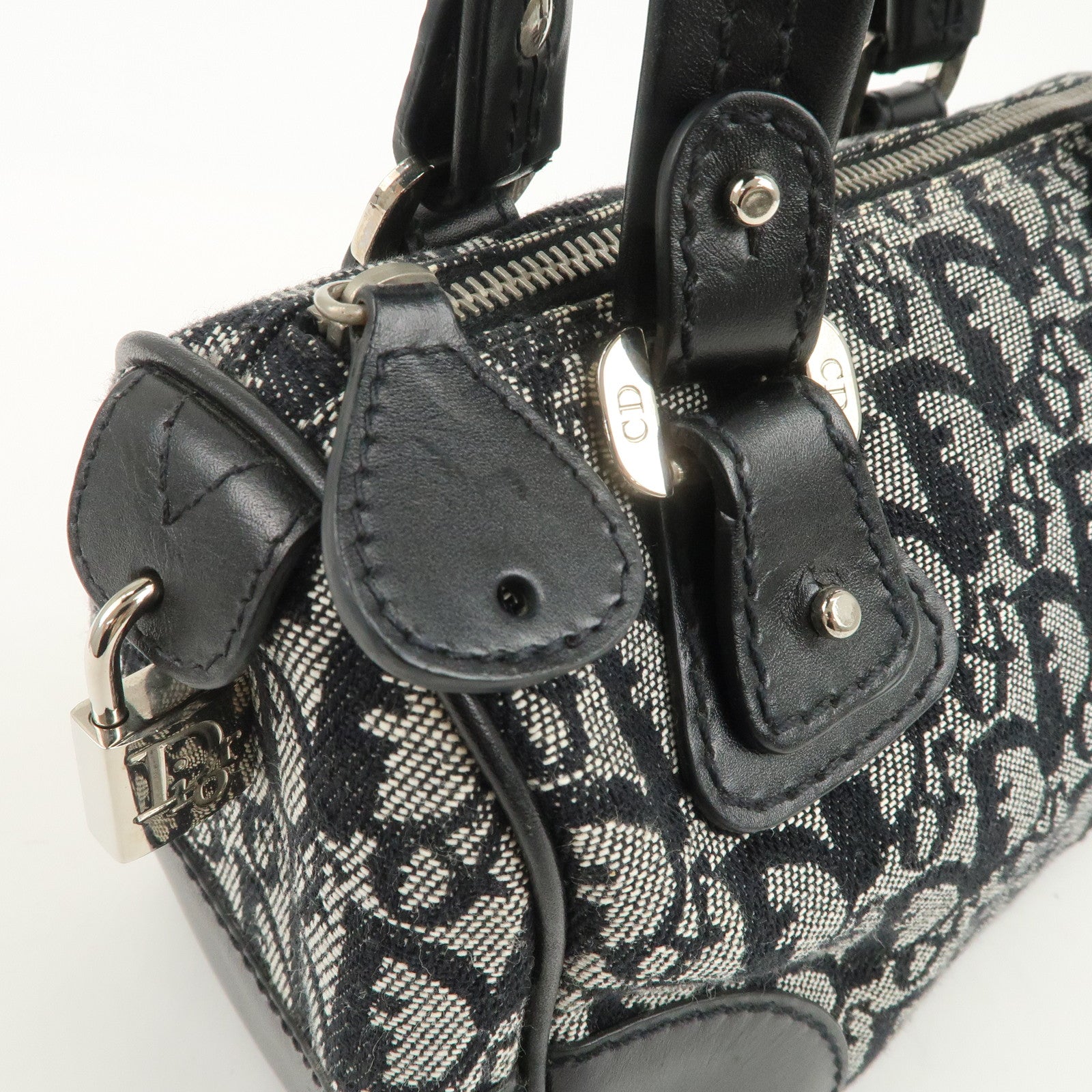 Christian Dior Trotter Canvas Leather Boston Bag Black