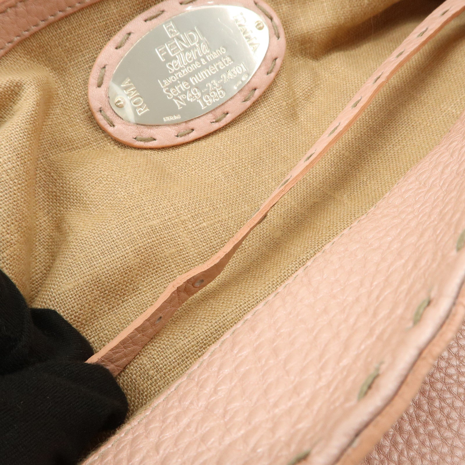 FENDI Seleria Linda Leather Shoulder Bag Hand Bag Pink 8BR442