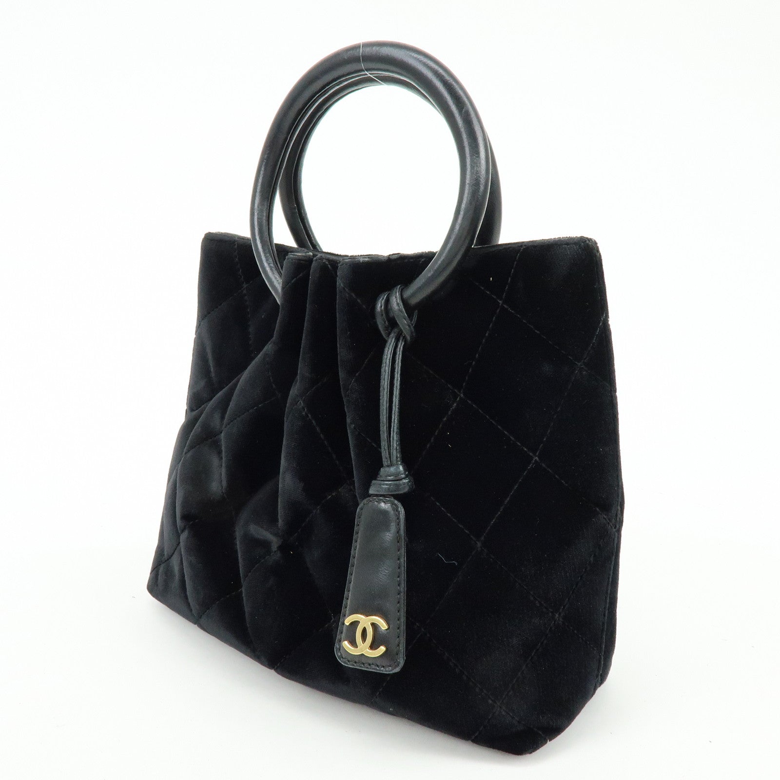 CHANEL Matelasse Circle Handle COCO Mark Velvet Lambskin Hand Bag