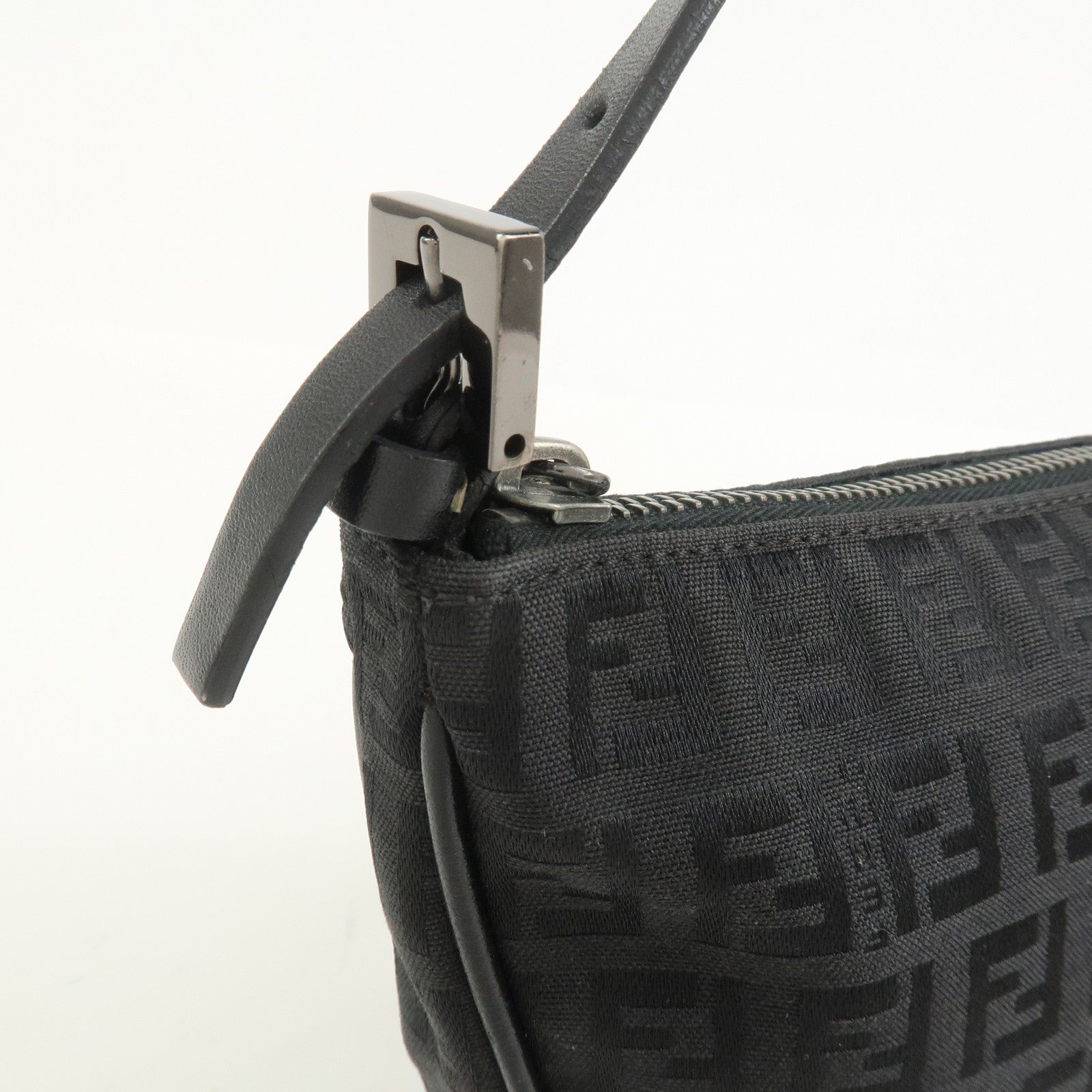 FENDI Zucchino Canvas Leather Shoulder Bag Hand Bag Black