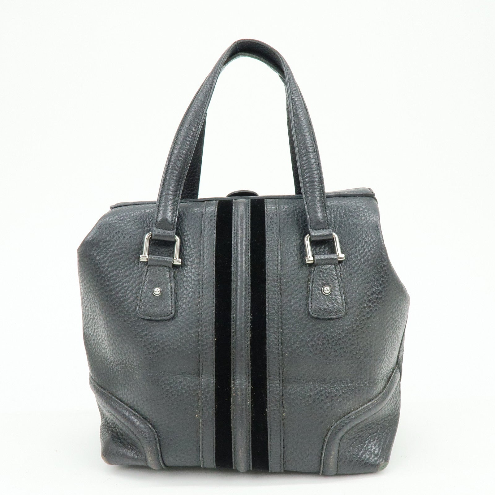 GUCCI Leather Velor Hand Bag Doctor's Bag Shoulder Bag Black 146002