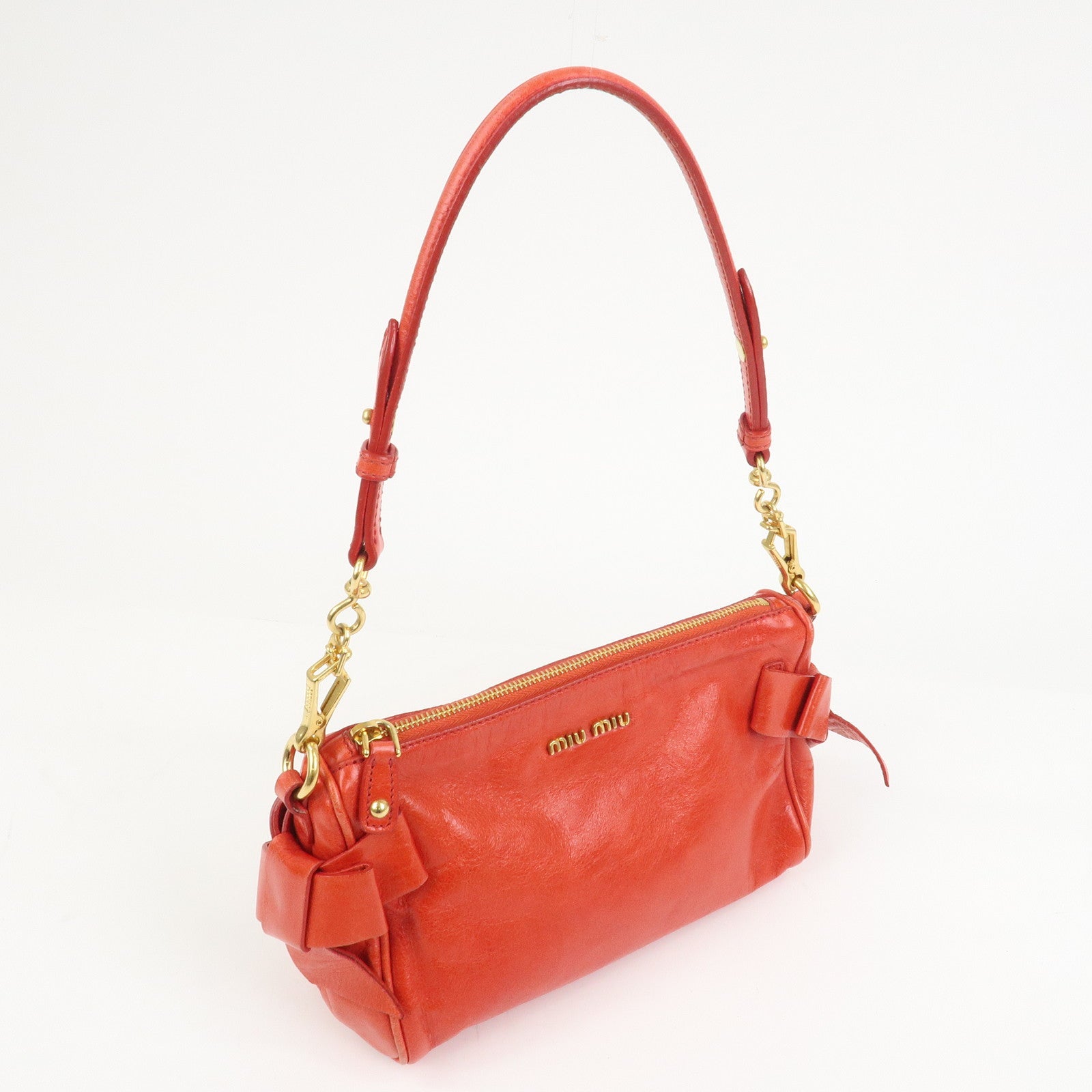 MIU MIU Side Ribbon Leather Mini Shoulder Bag Hand Bag Red 5N1557