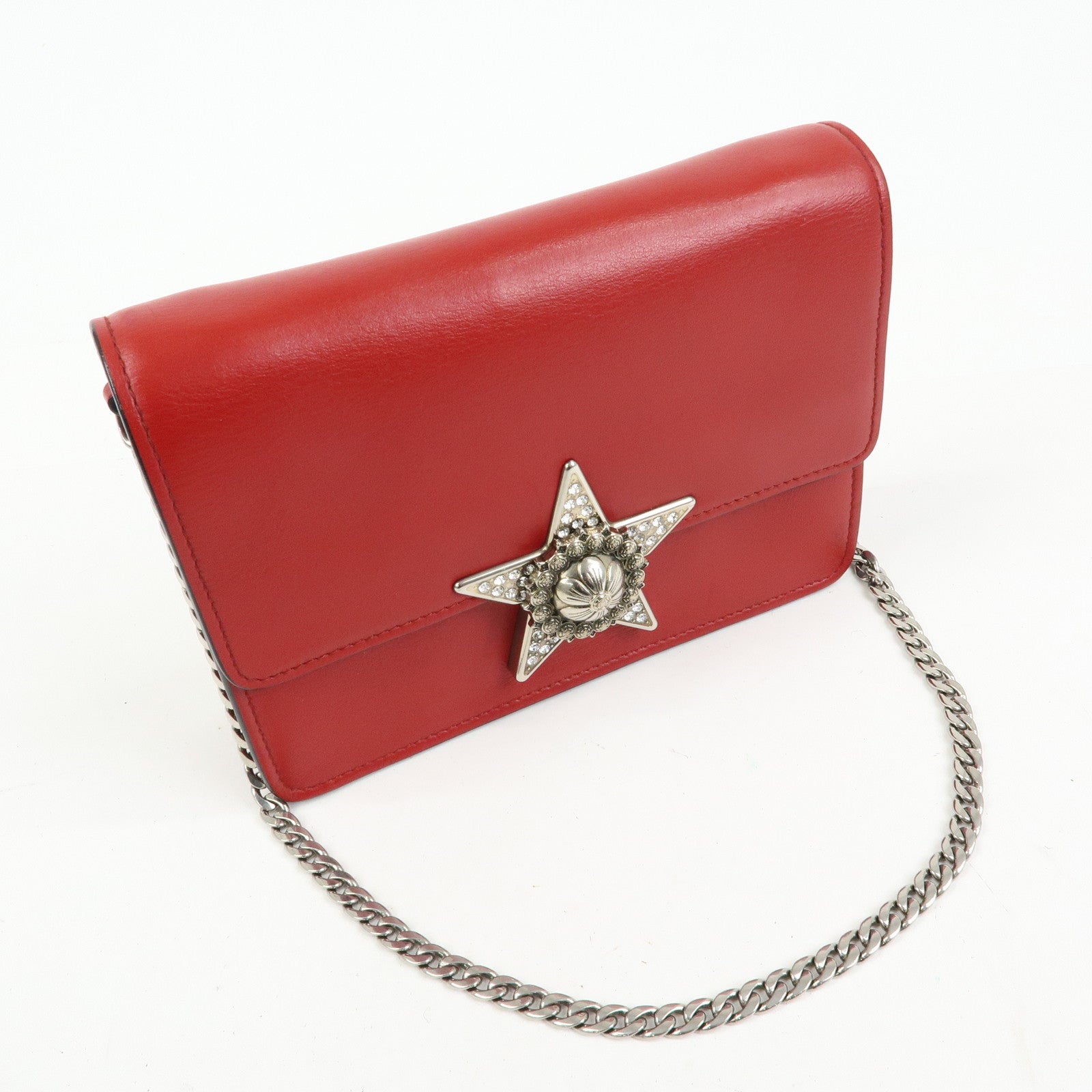 MIU MIU Leather Star Chain Shoulder Bag Crossbody Bag Red