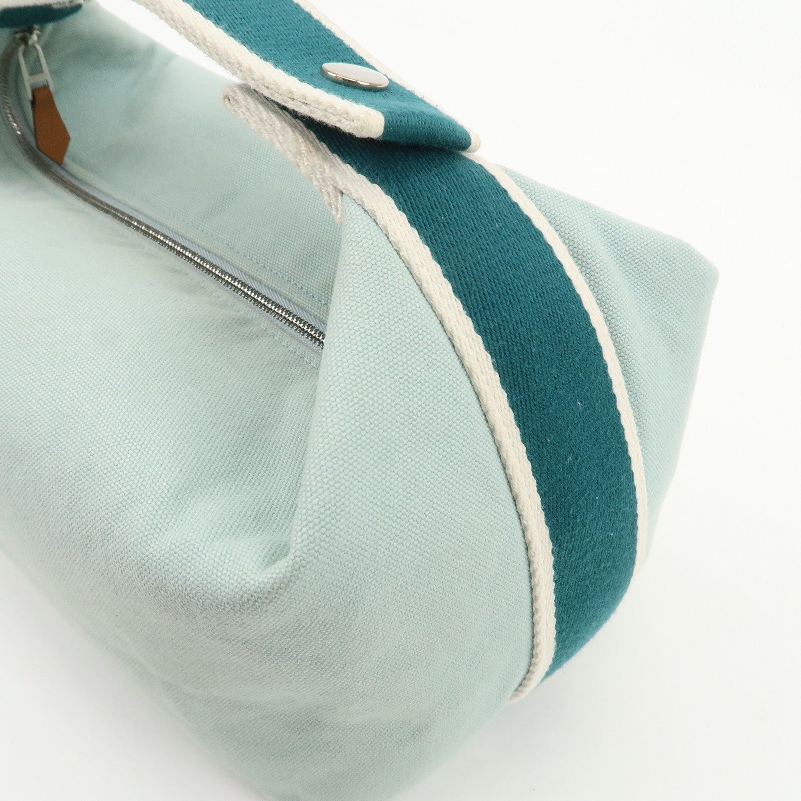 HERMES Bride A Brac GM Canvas Leather Hand Bag Pouch Light Blue