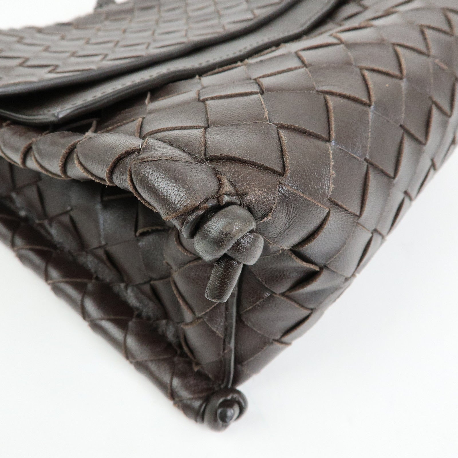 BOTTEGA VENETA Intrecciato Leather Shoulder Bag Hand Bag Brown