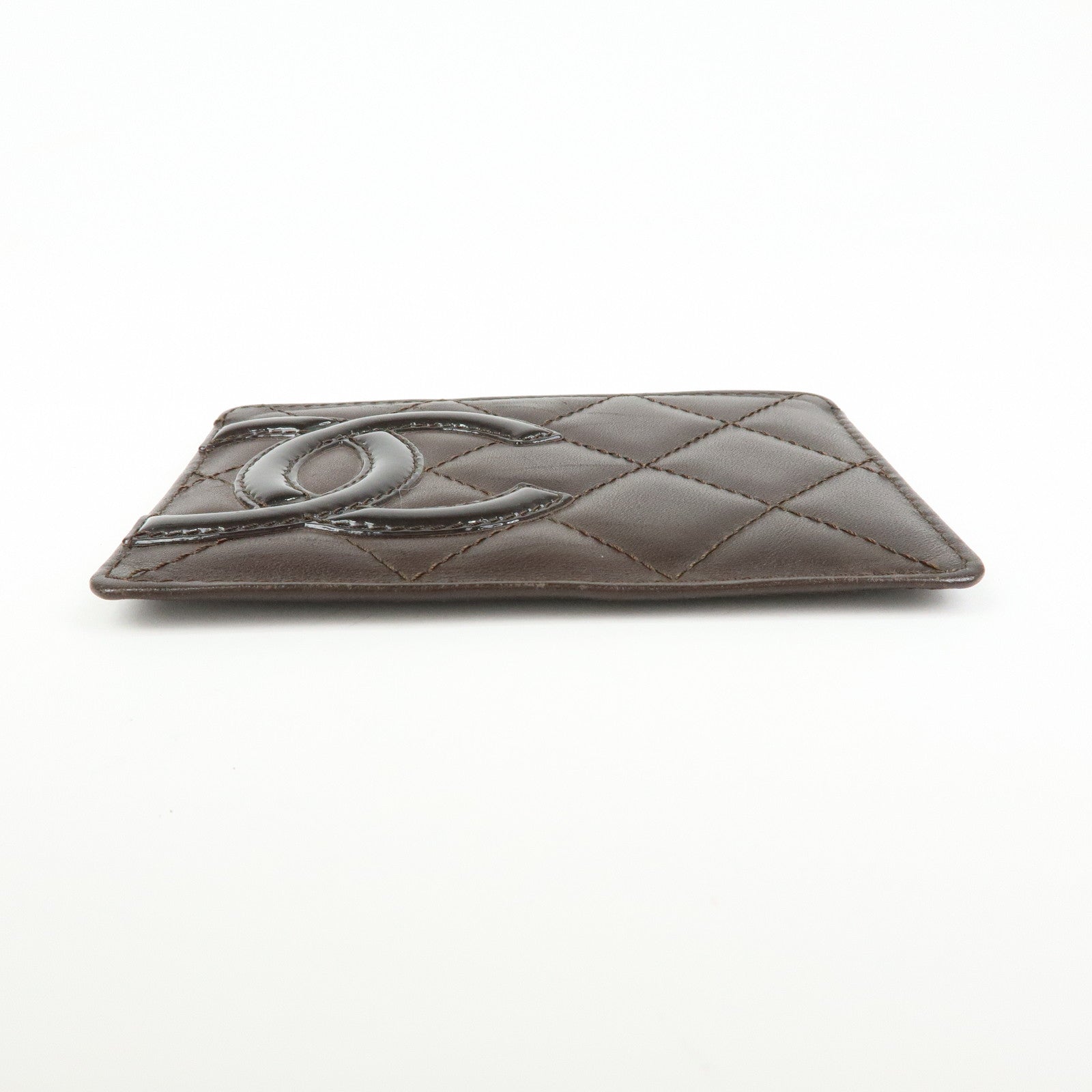 CHANEL Cambon Line COCO Mark Lamb Skin Leather Card Case A26725