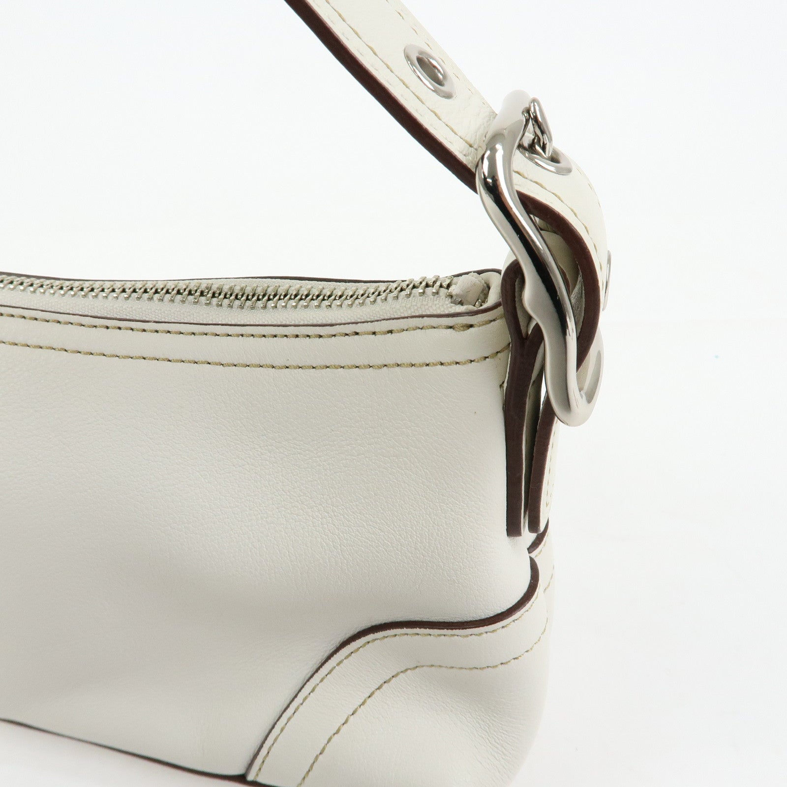 COACH Leather Hand Bag Shoulder Bag Pouch Charm White