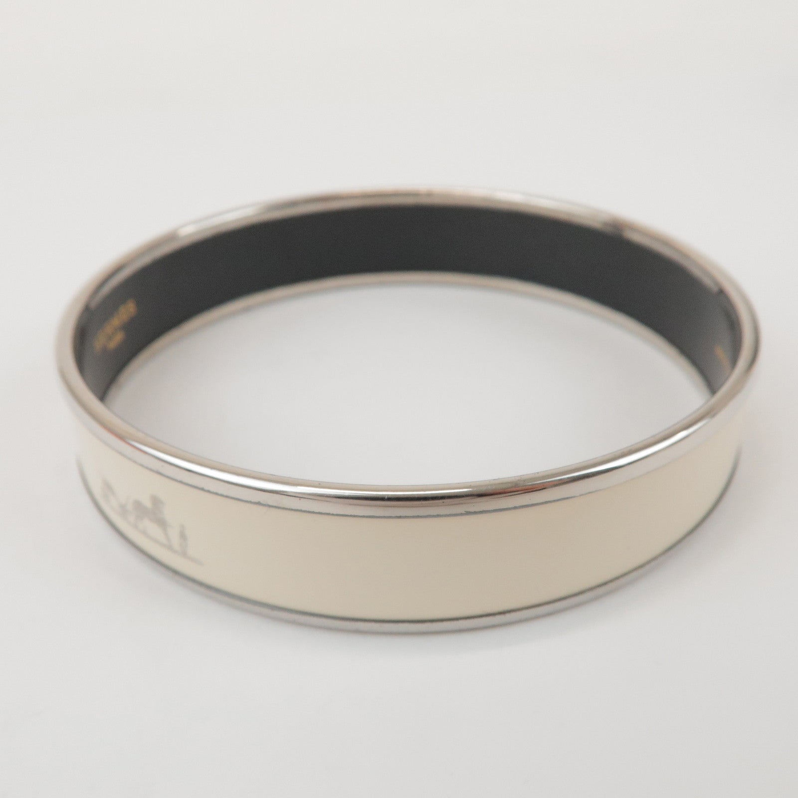 HERMES Email MM Bangle Plated Bracelet Ivory Silver