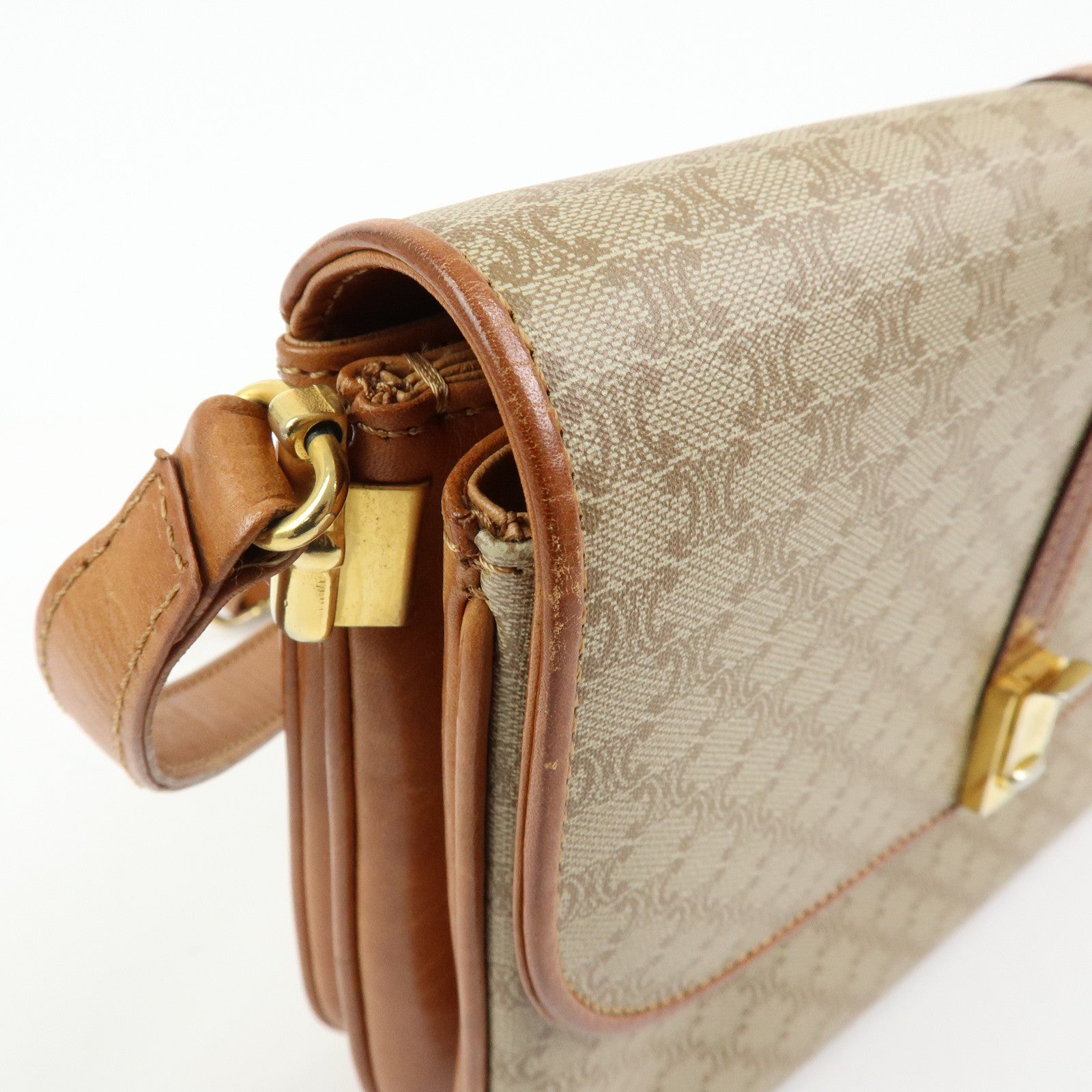 CELINE Macadam PVC Leather Shoulder Bag Crossbody Bag Beige