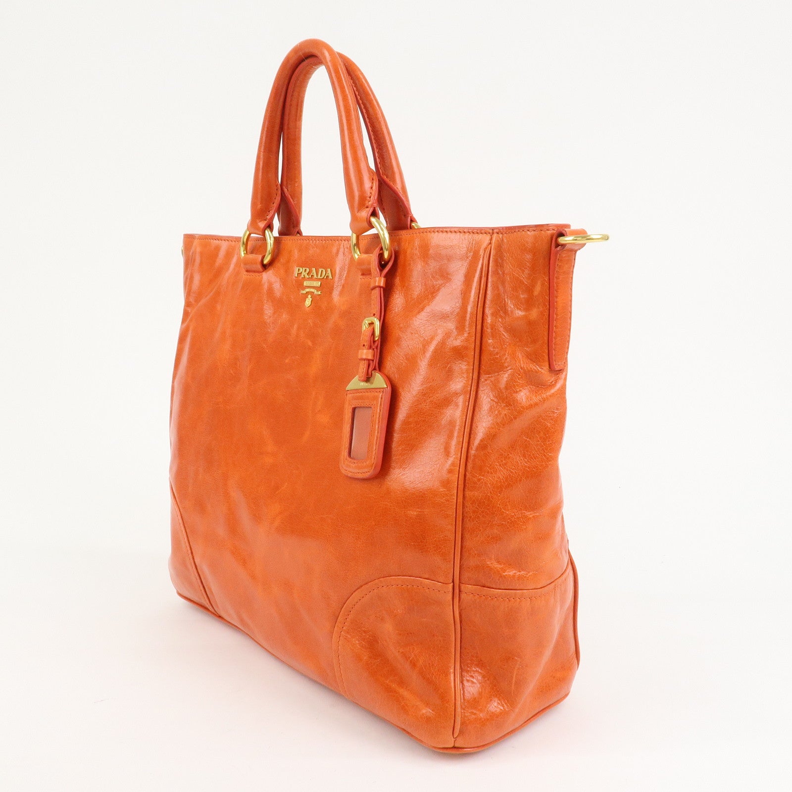 PRADA Logo Leather 2Way Bag Hand Bag Shoulder Bag Orange BN2326
