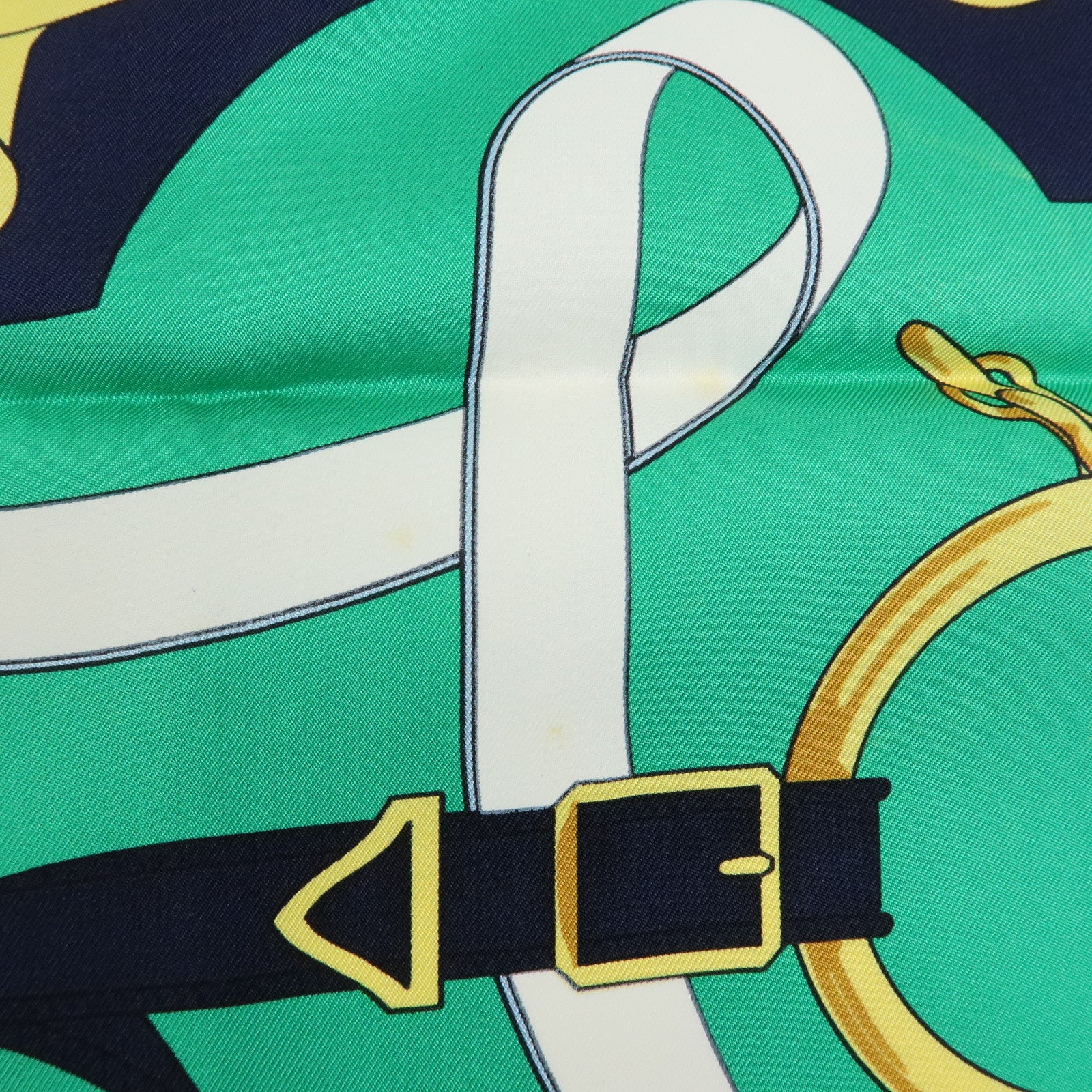 HERMES Carre 90 Silk 100% Scarf Eperon d'or Navy Green Gold