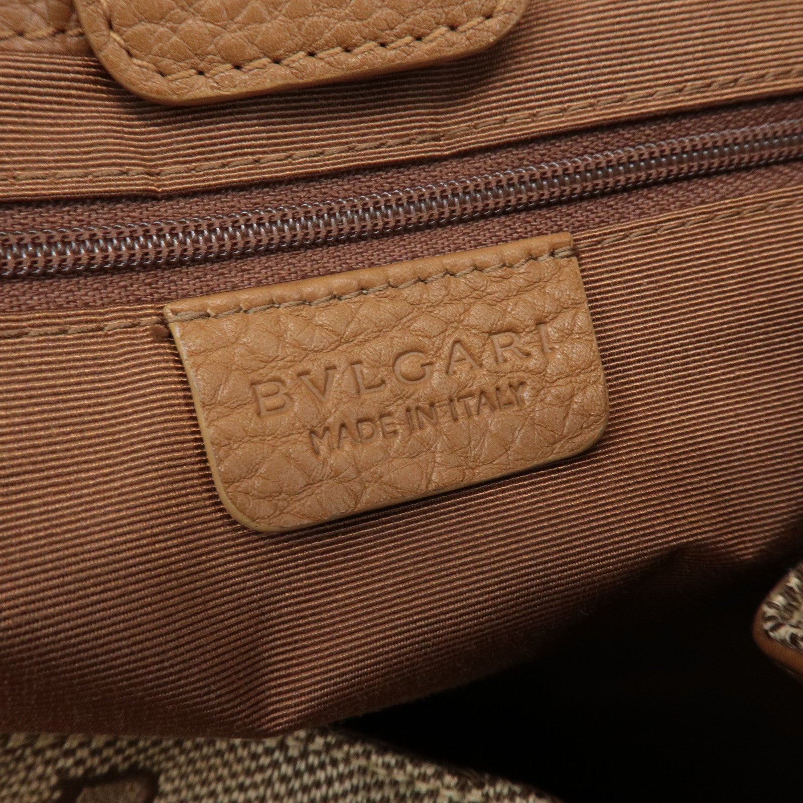 BVLGARI Logo Mania Leather Canvas Tote Bag Shoulder Bag Beige Brown Used