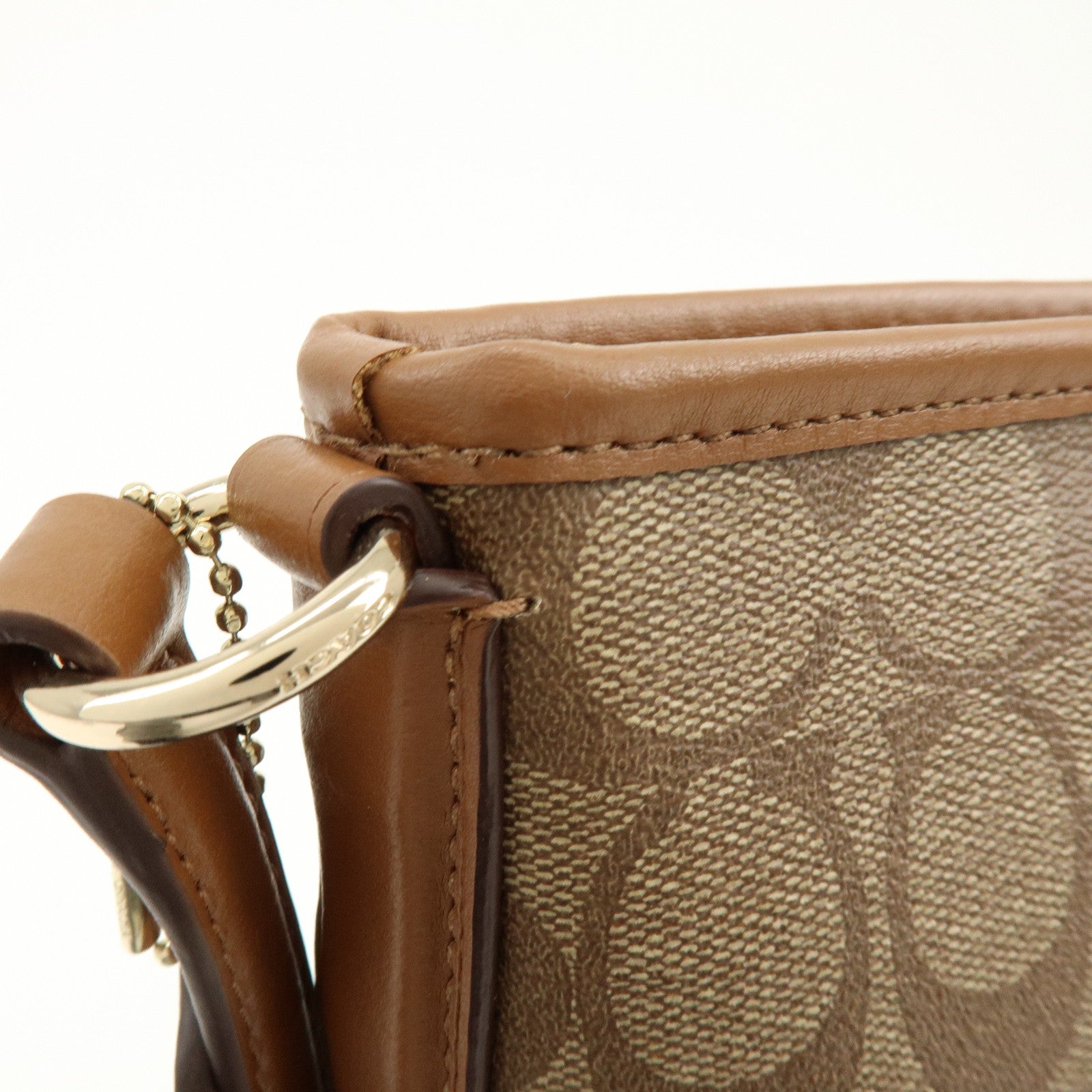 COACH Signature PVC Coated Canvas Leather Shoulder Bag Beige Brown