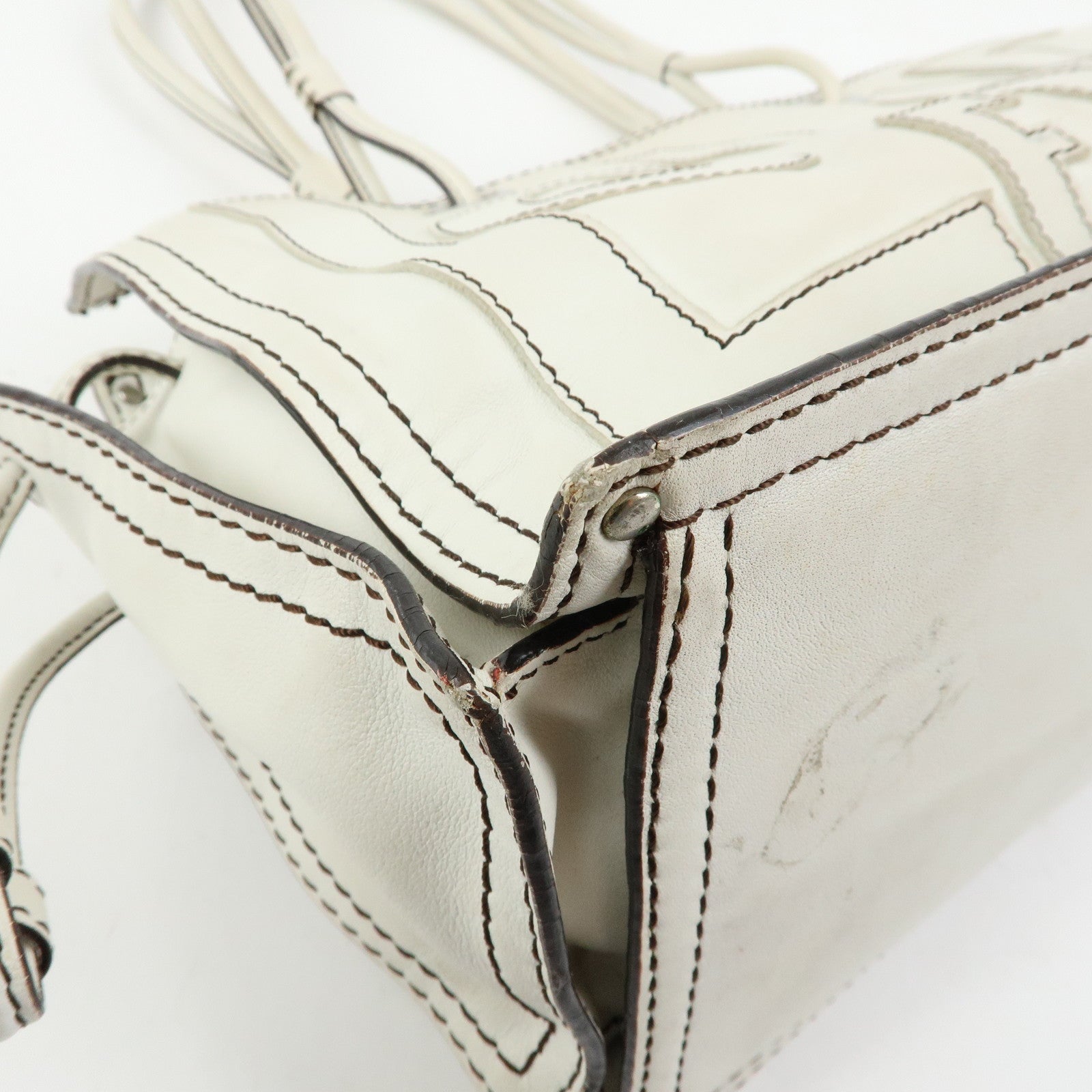 LOEWE Anagram Shopper Tote Leather Tote Bag Shoulder Bag White