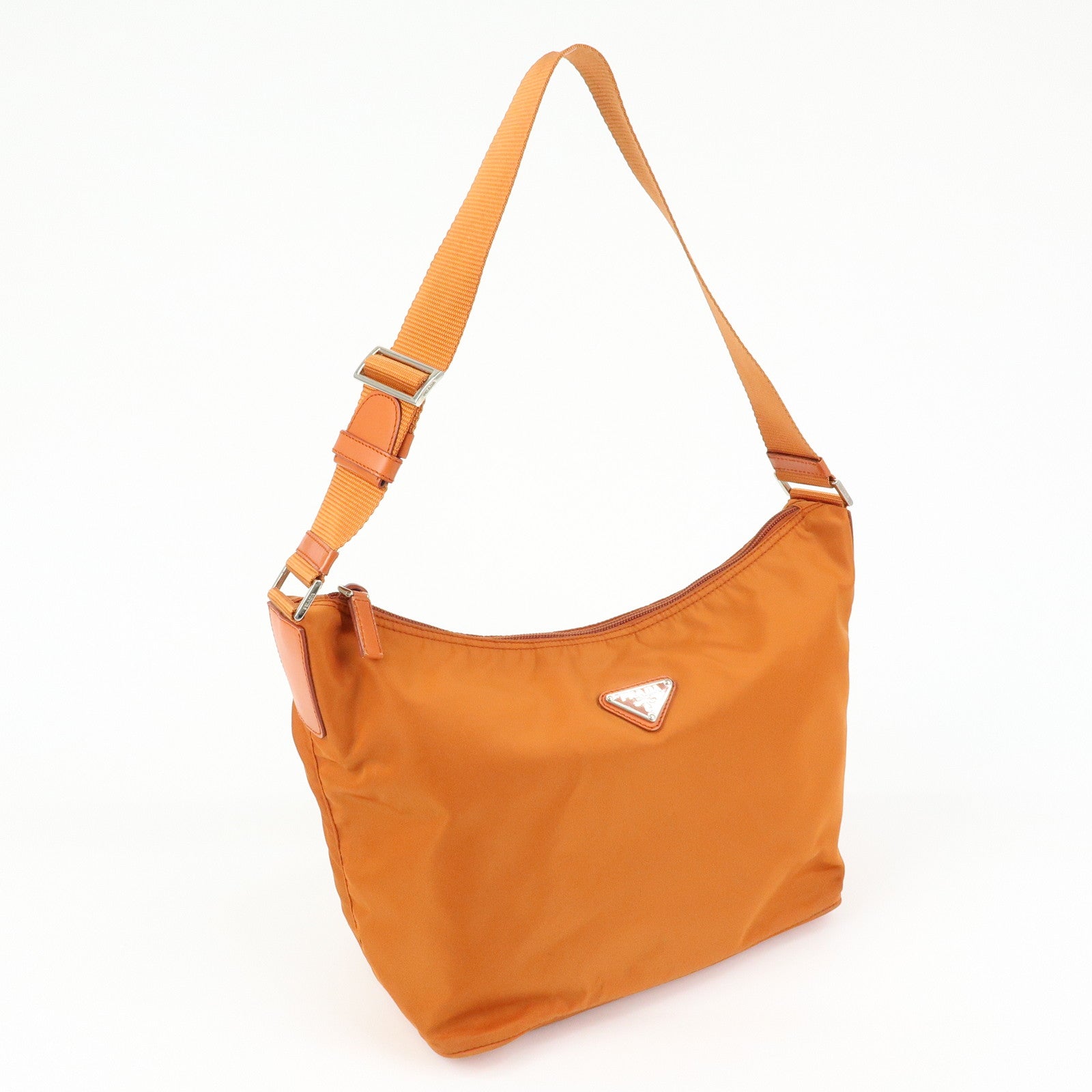 PRADA Triangle Logo Nylon Leather Shoulder Bag Crossbody Bag Orange