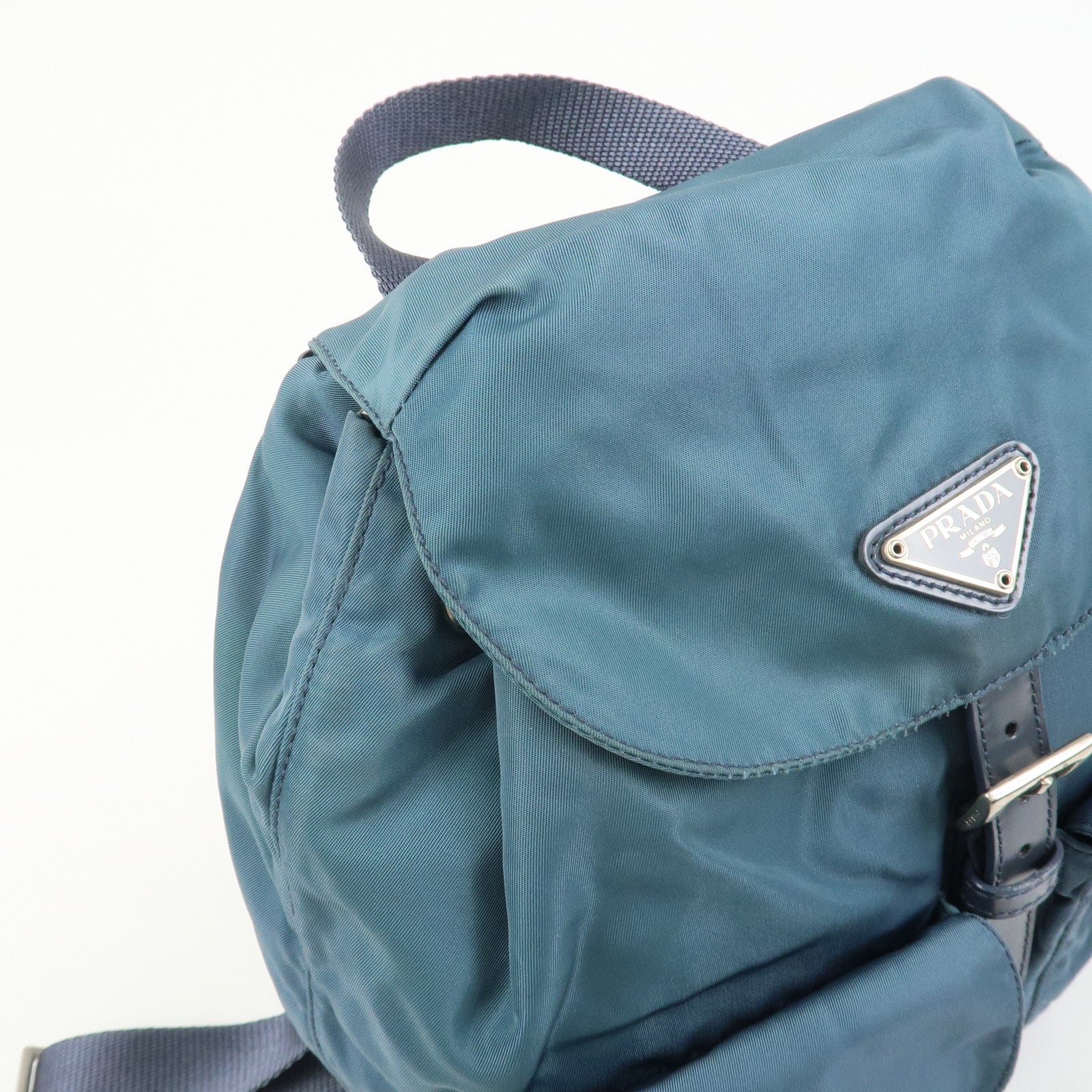 PRADA Triangle Logo Nylon Leather Backpack Rucksack Blue B6677F