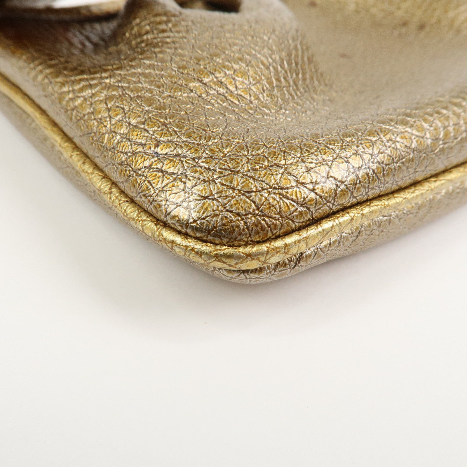 FENDI Leather Accessory Pouch Hand Bag Shoulder Bag Gold 8BR566