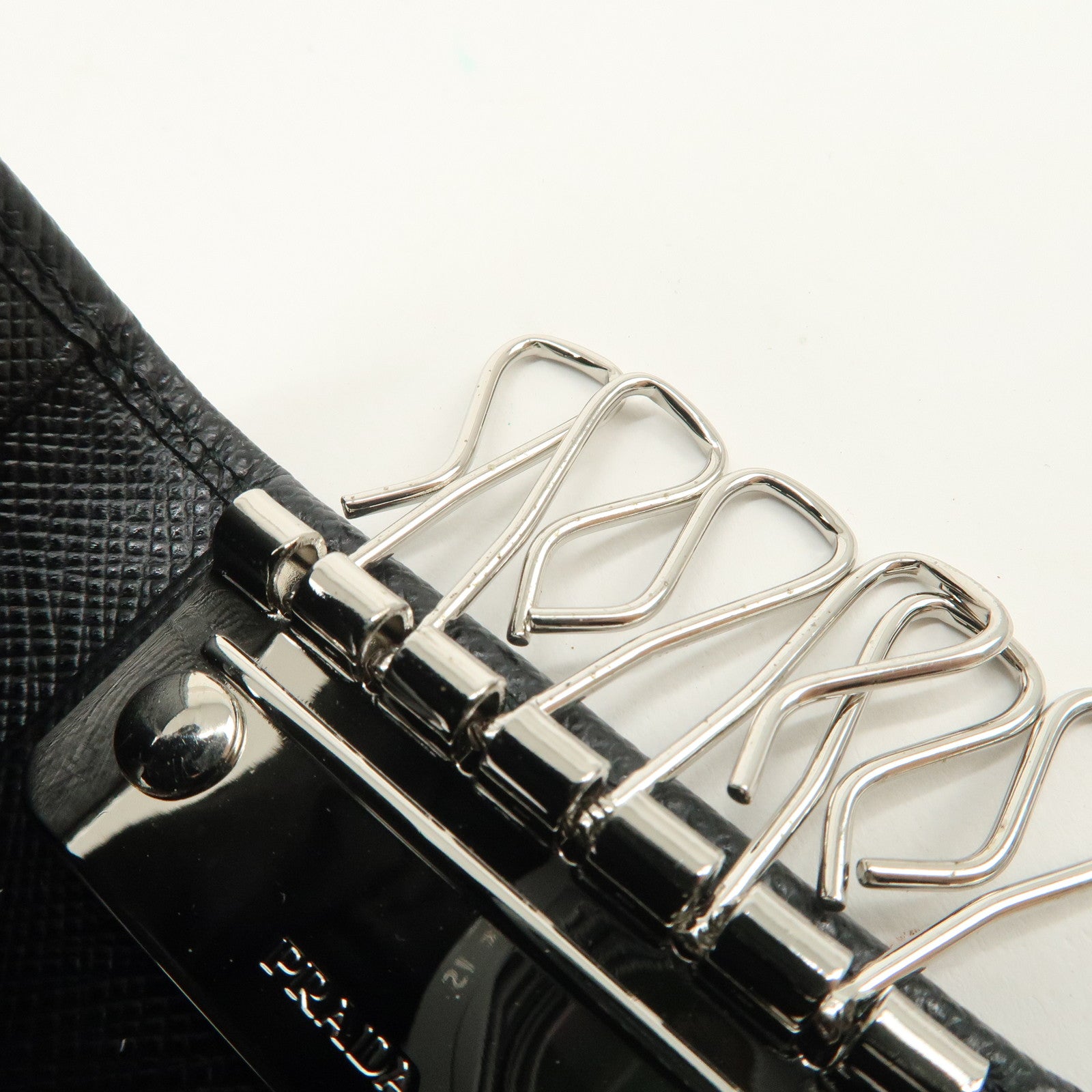 PRADA Triangle Logo Saffiano Leather 6 Rings Key Case Black 2PG222