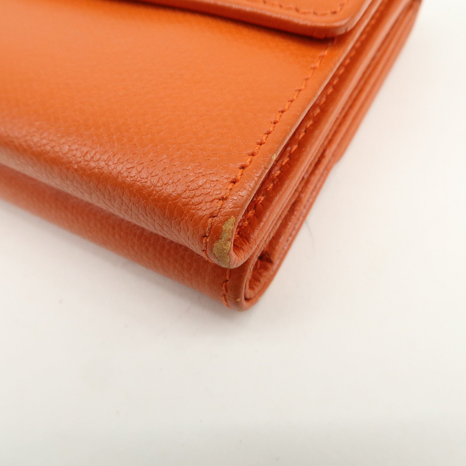 CHANEL COCO Button Leather W Hook Compact Wallet Orange A20902