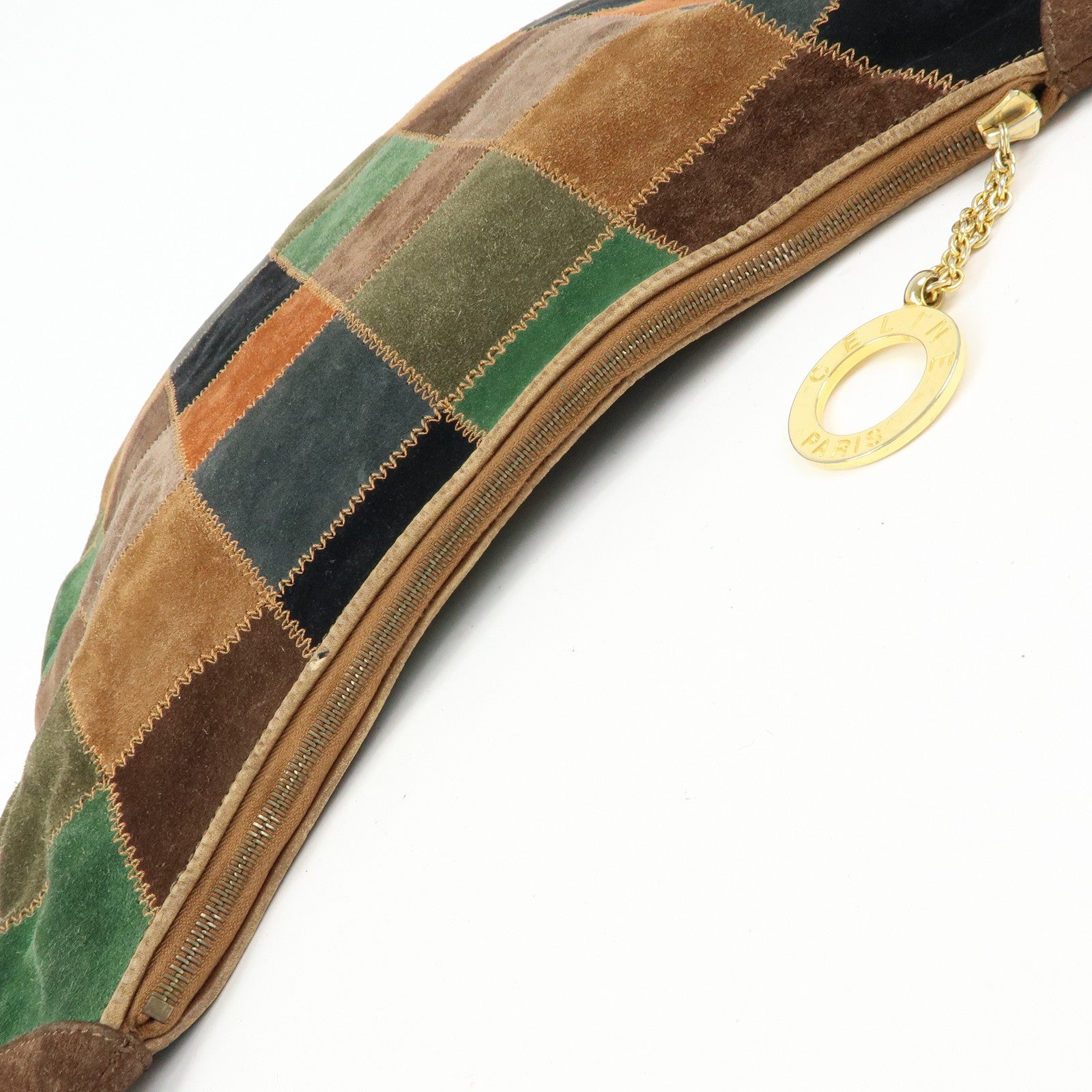 CELINE Patchwork Suede Shoulder Bag Crossbody Bag Brown Multicolor