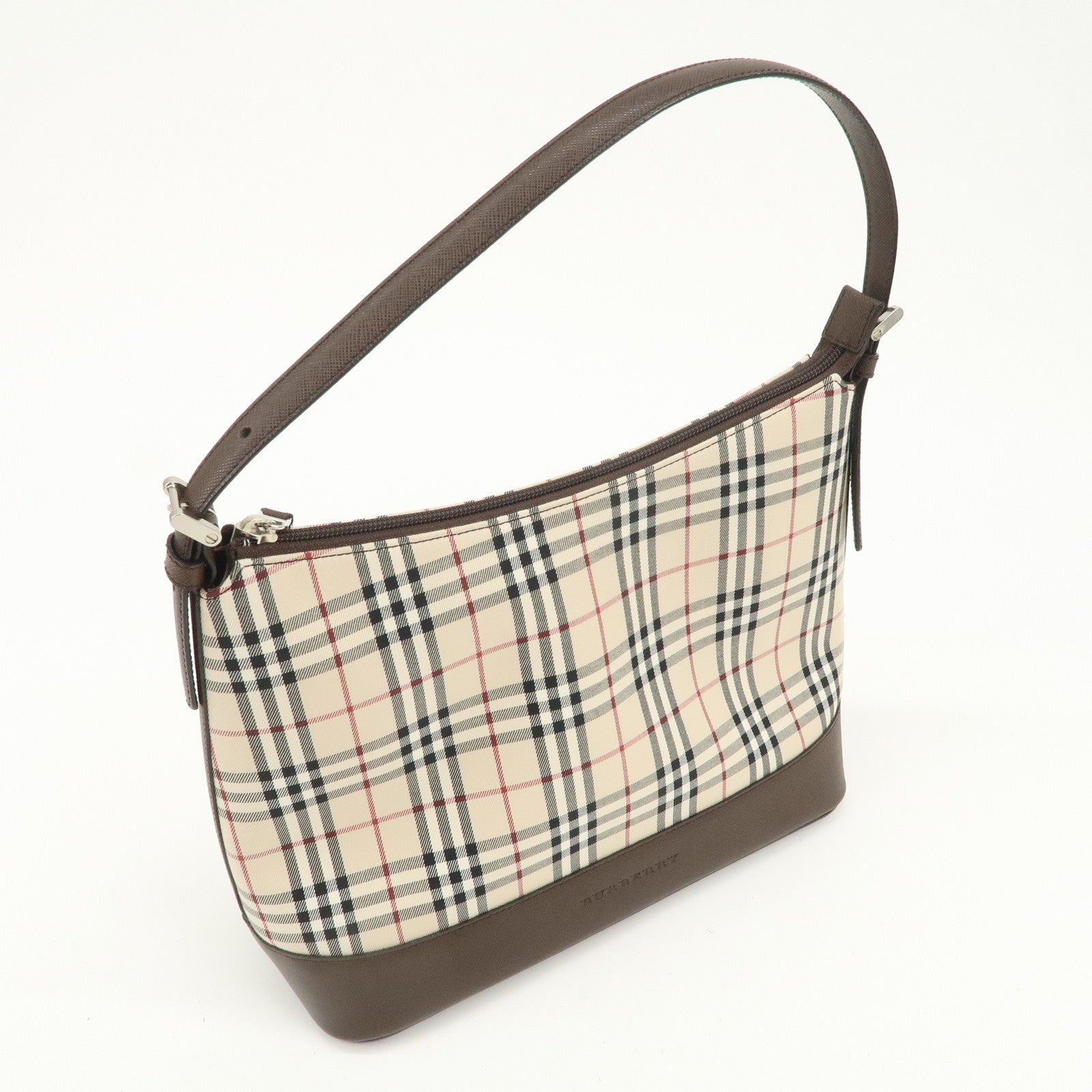 BURBERRY Nova Plaid Canvas Leather Shoulder Bag Hand Bag Beige