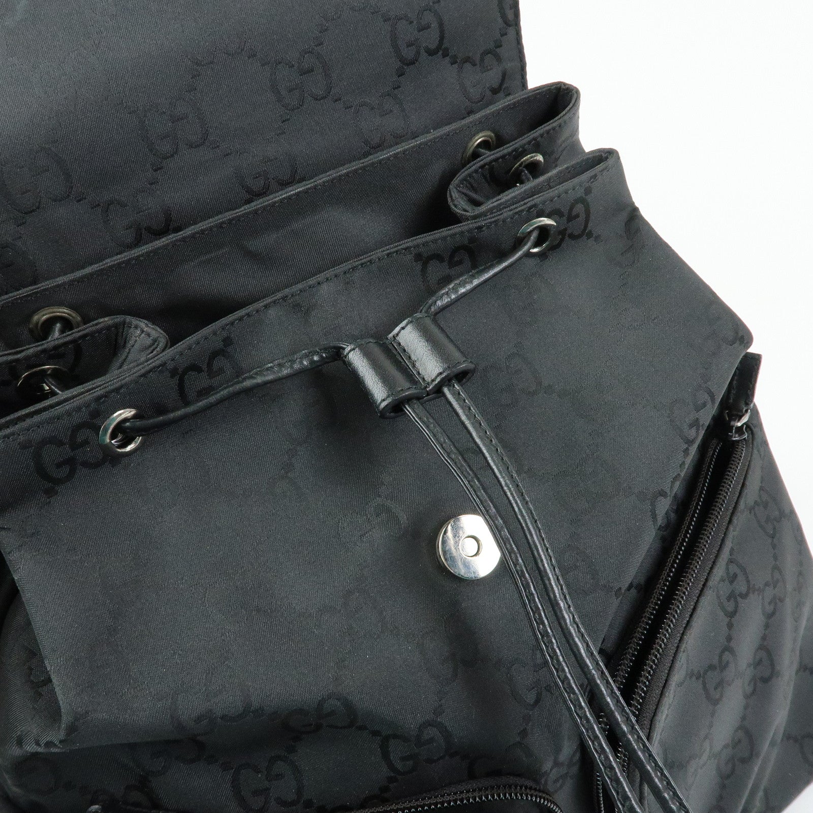 GUCCI GG Nylon Leather Backpack Rucksack Black 003・0238