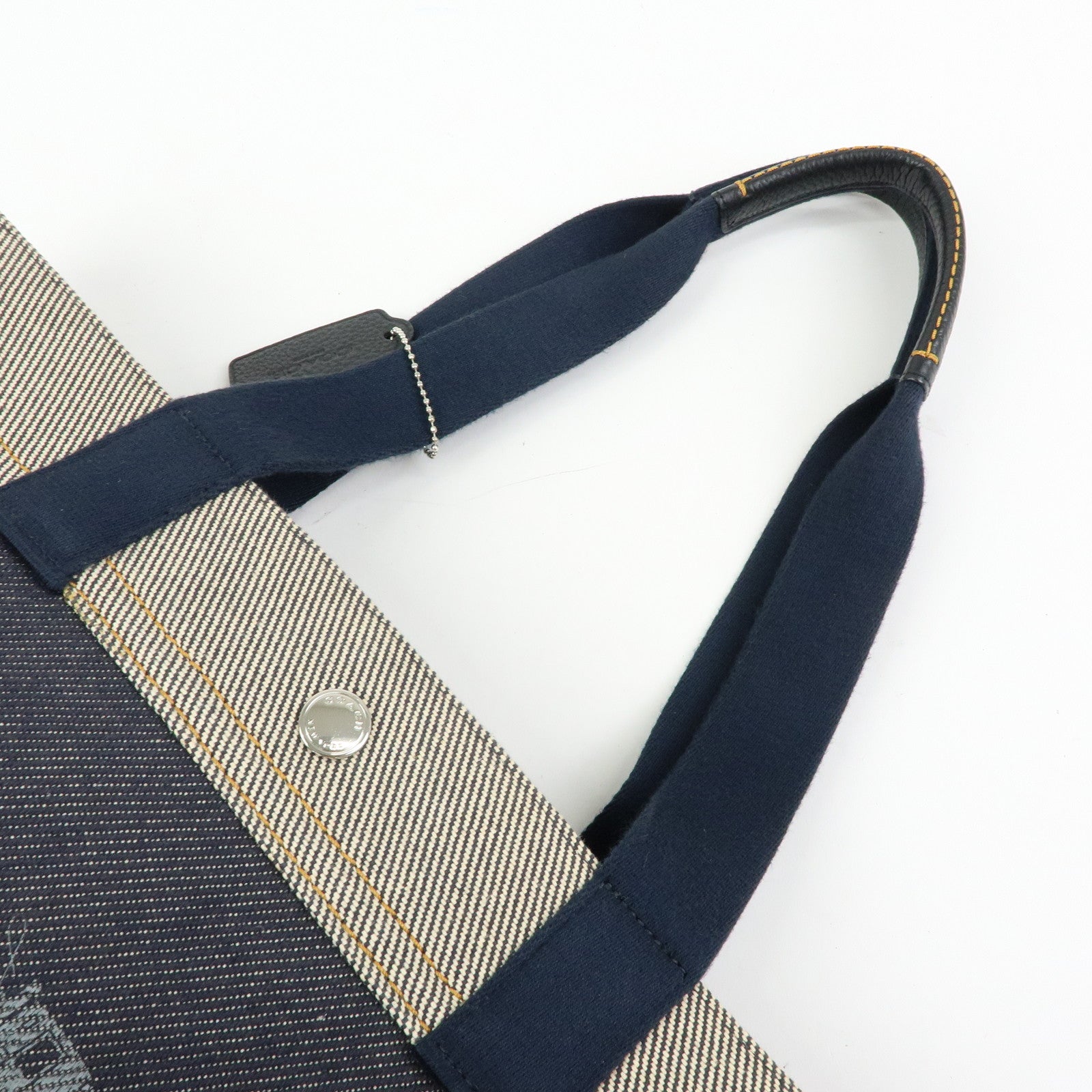COACH Denim Leather Tote Bag Shoulder Bag Hand Bag Navy