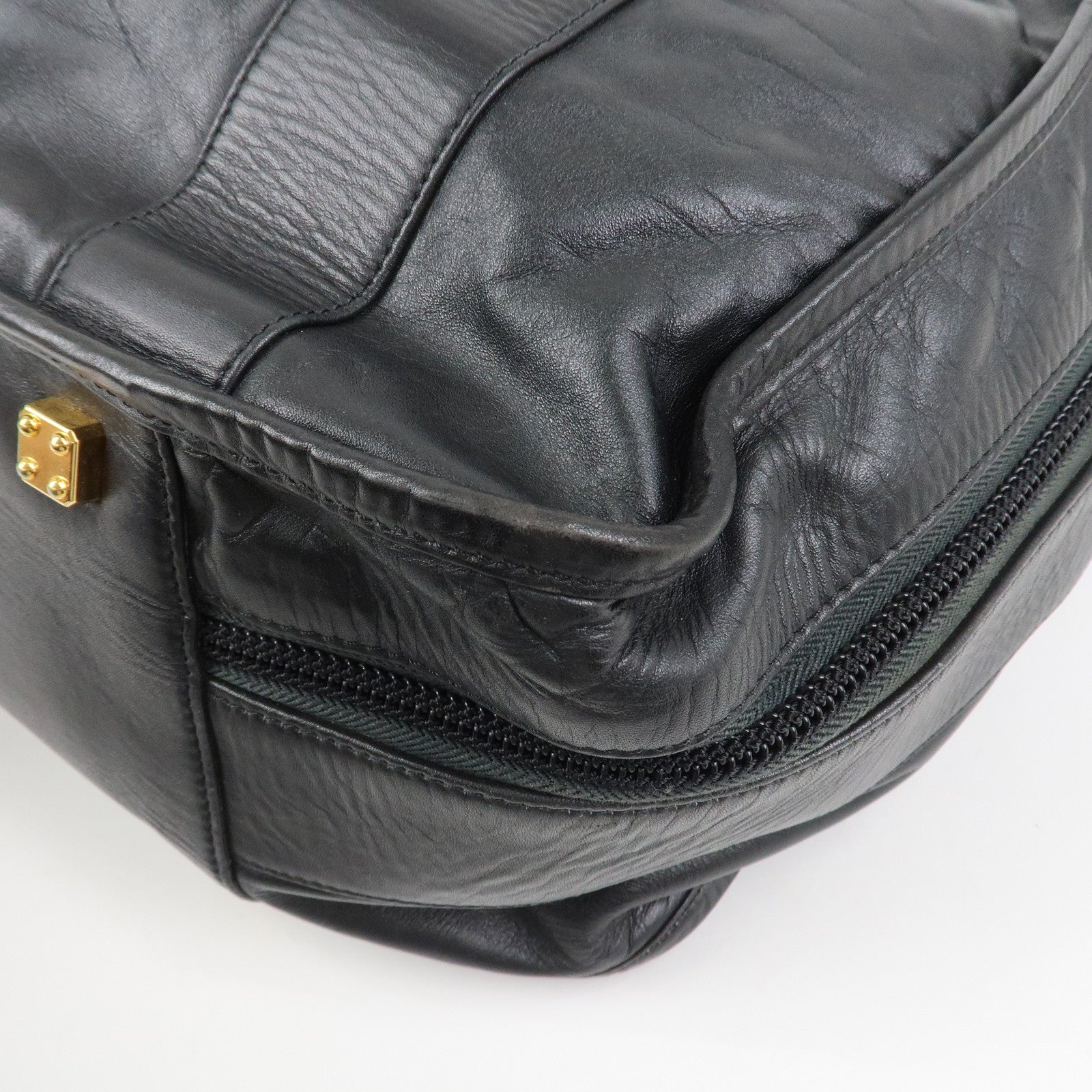 LOEWE Anagram Leather Boston Bag Hand Bag Travel Bag Black