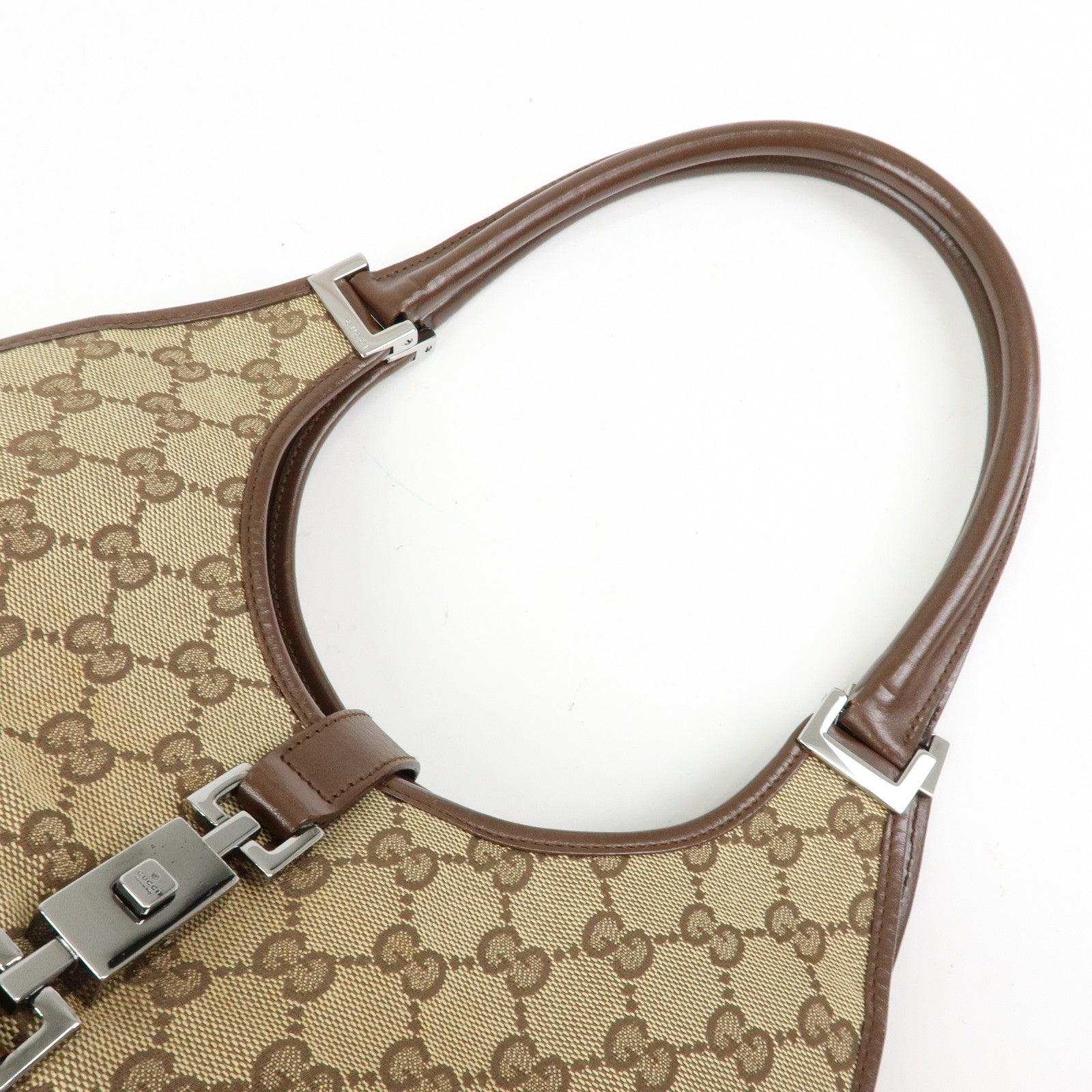 GUCCI Jackie GG Canvas Leather Shoulder Bag Beige Brown 002.1067