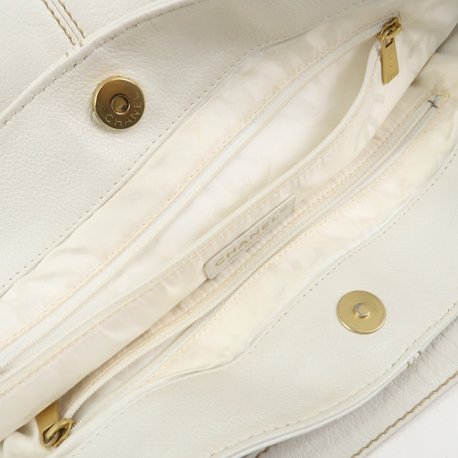 CHANEL COCO Mark Leather Wood Chain Shoulder Bag Off White 18MB096