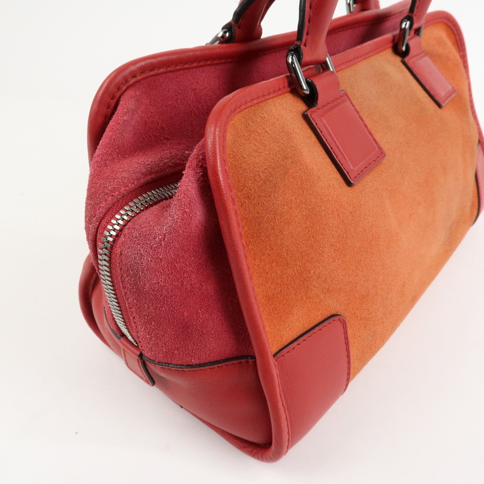 LOEWE Anagram Leather Suede Amazona 28 Hand Bag Orange Red