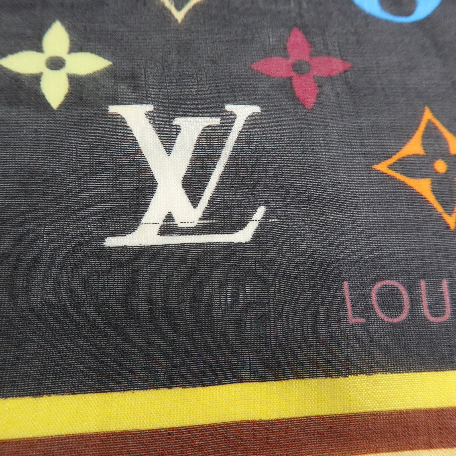 Louis Vuitton Monogram Silk 100% Scarf Multicolor Noir Black