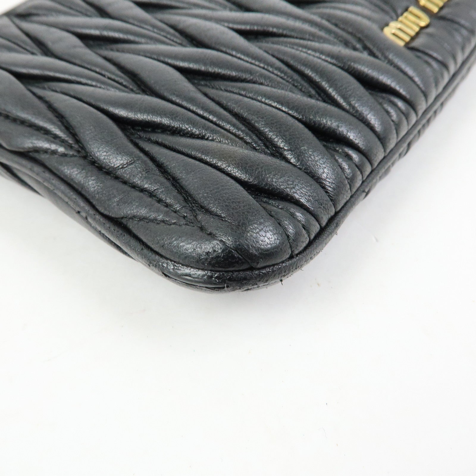 MIU MIU Matelasse Leather Gathered Shoulder Bag Crossbody Bag Black